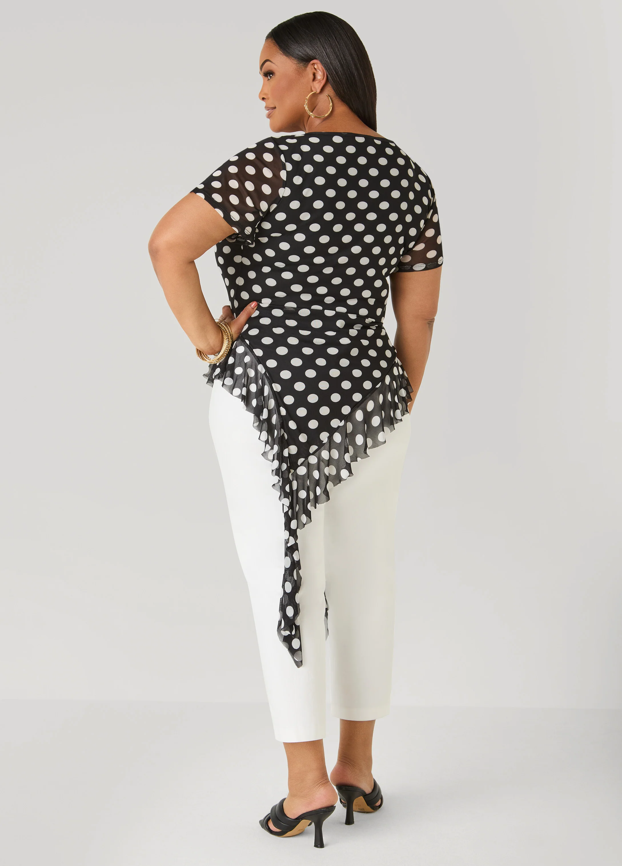 Ruffled Polka Dot Mesh Top - Image 2