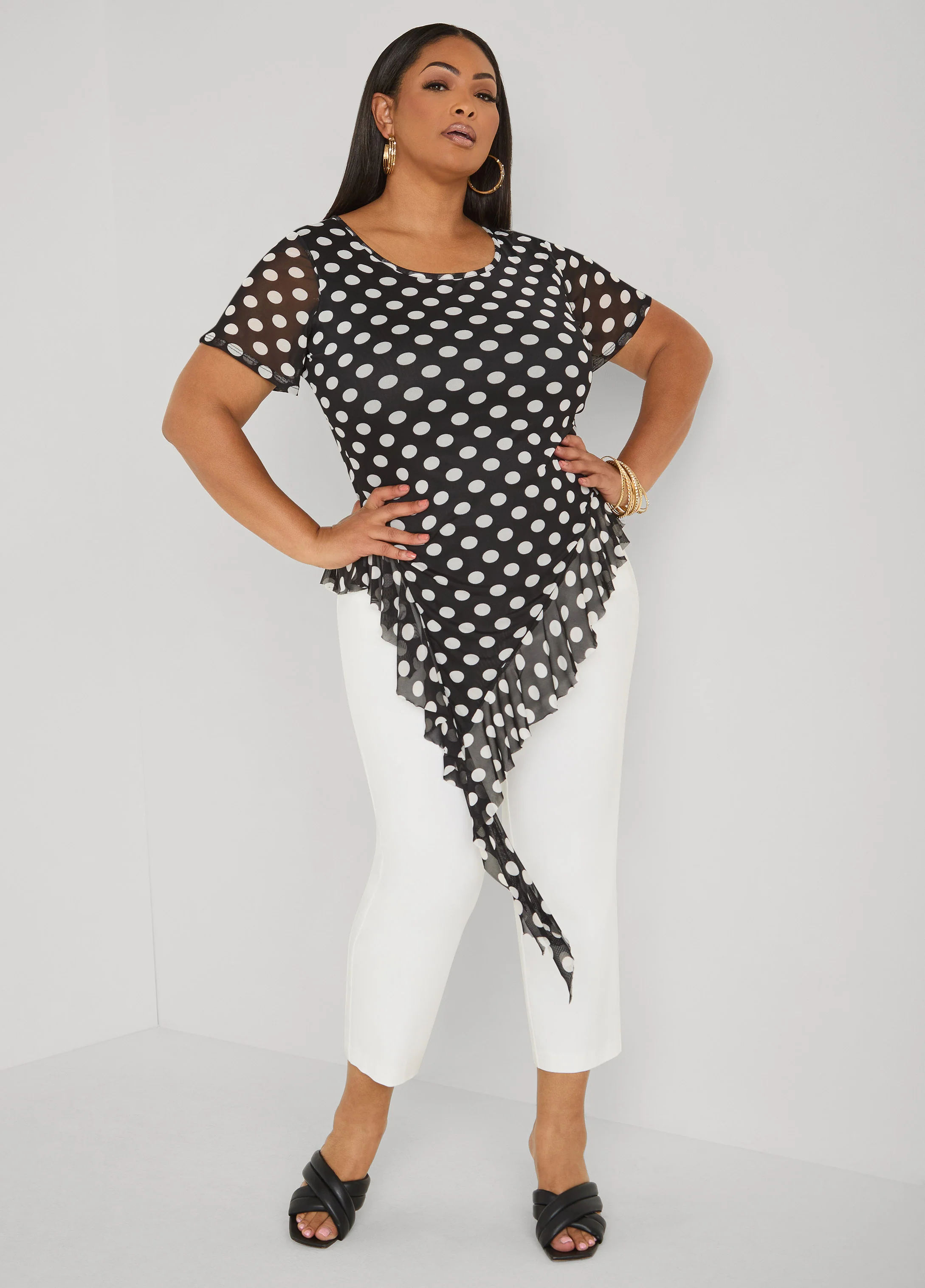 Ruffled Polka Dot Mesh Top - Image 3