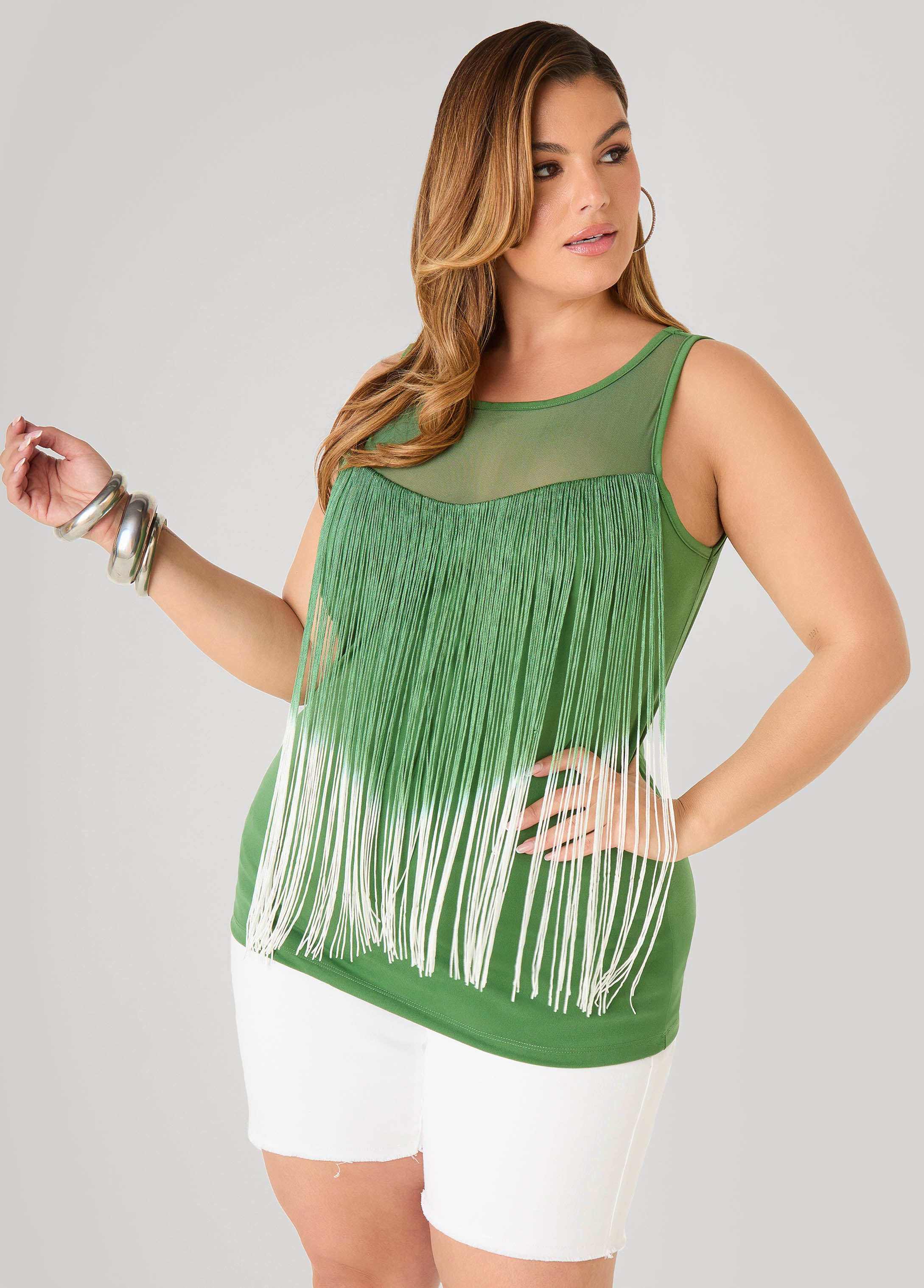 Mesh Paneled Fringed Top - Image 5