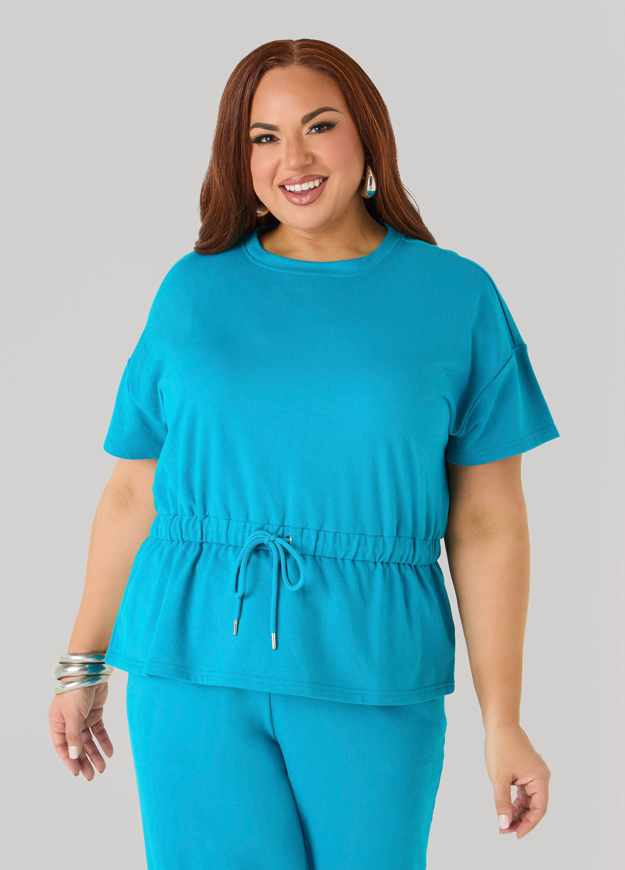 Drawstring Peplum Sweatshirt - Image 8