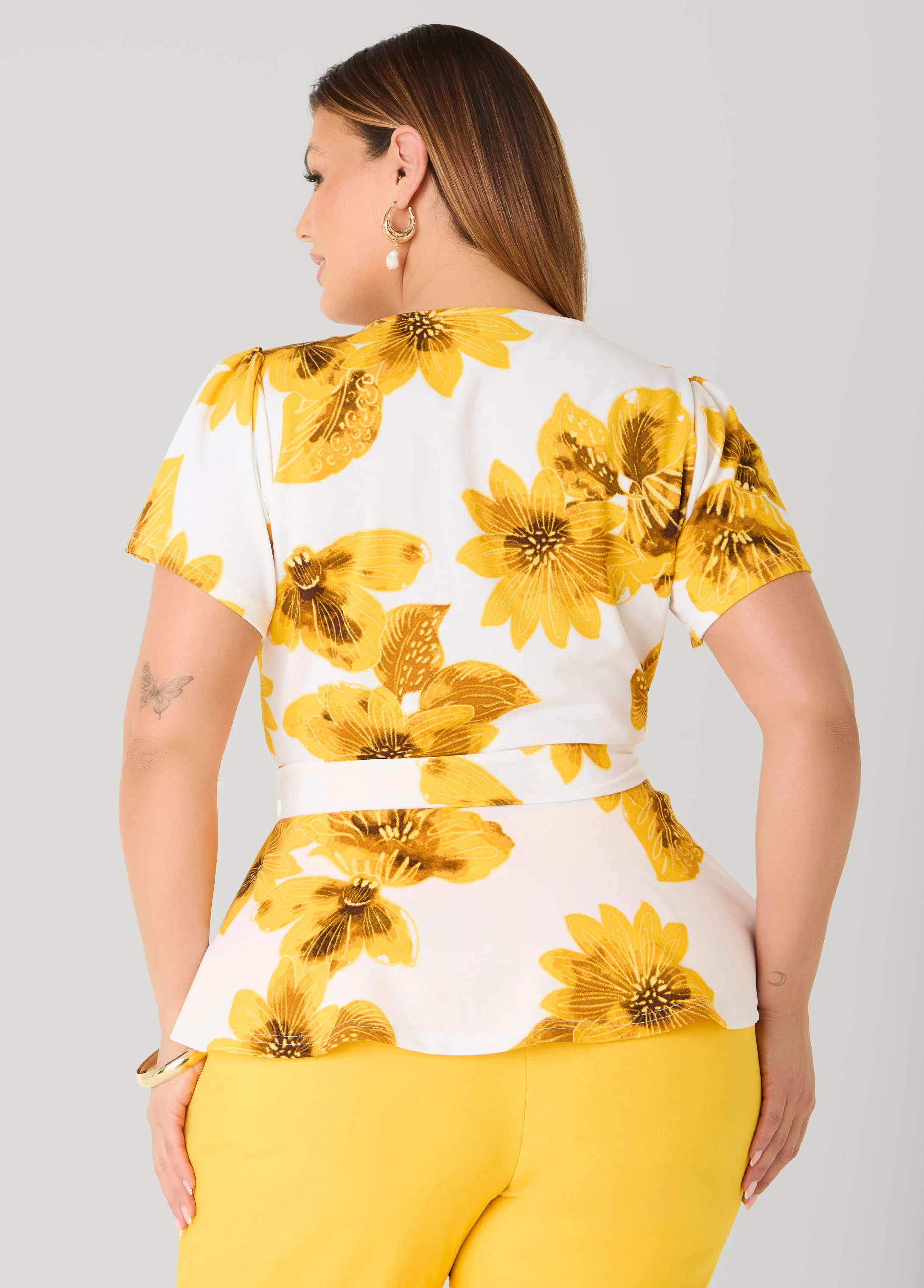 Sunflower Print Peplum Top - Image 2