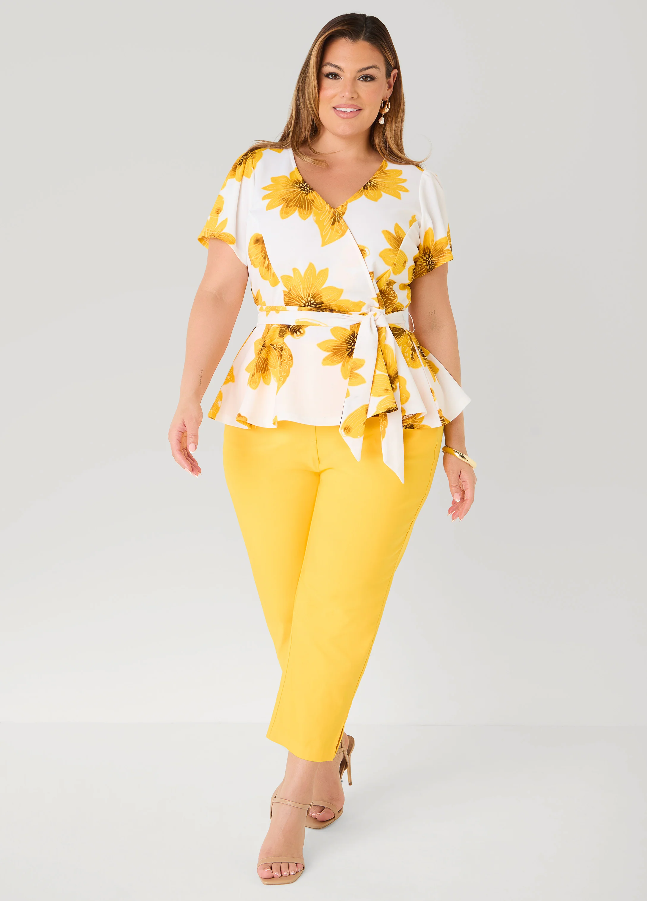 Sunflower Print Peplum Top - Image 3