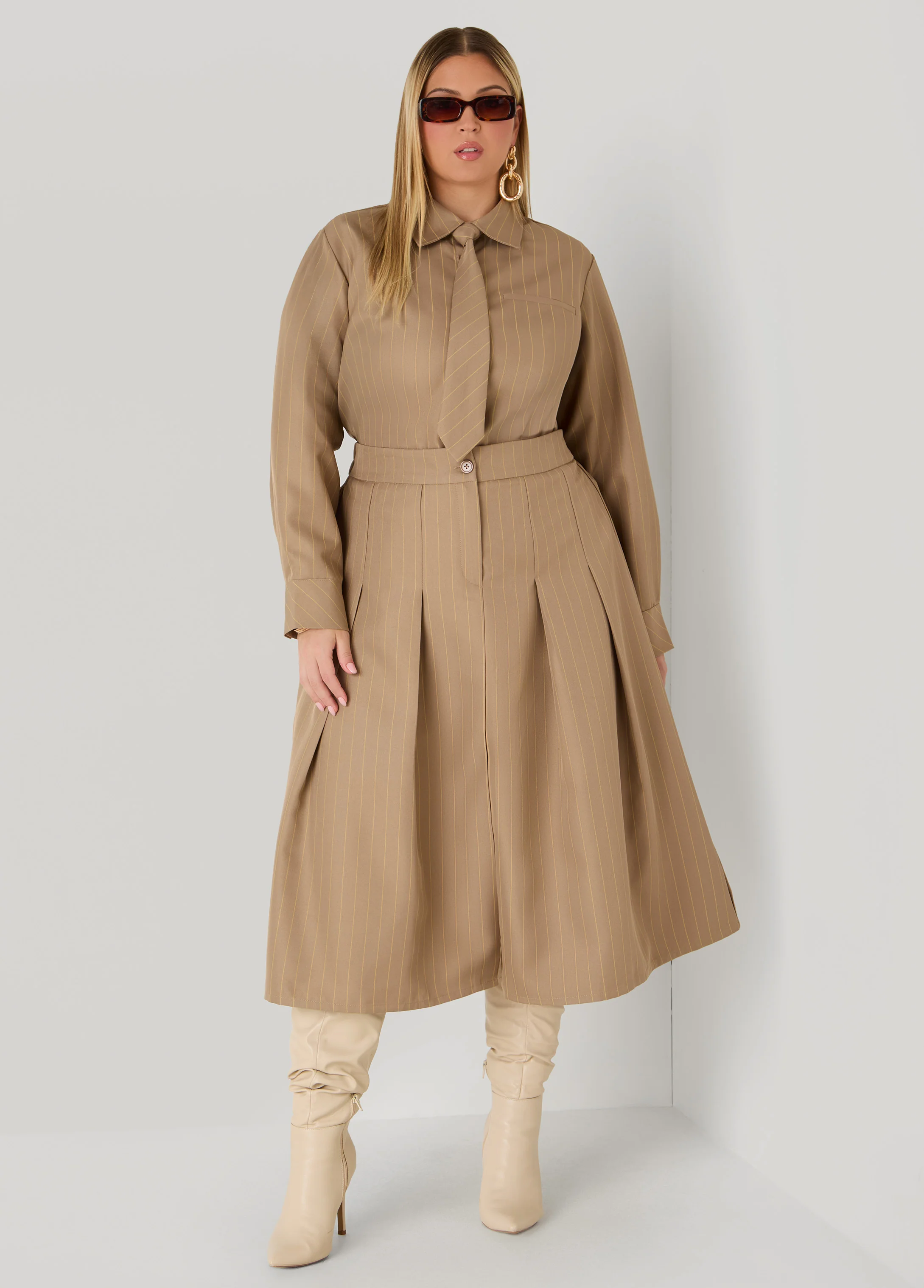 Pleated Striped Midi Skirt - Image 3