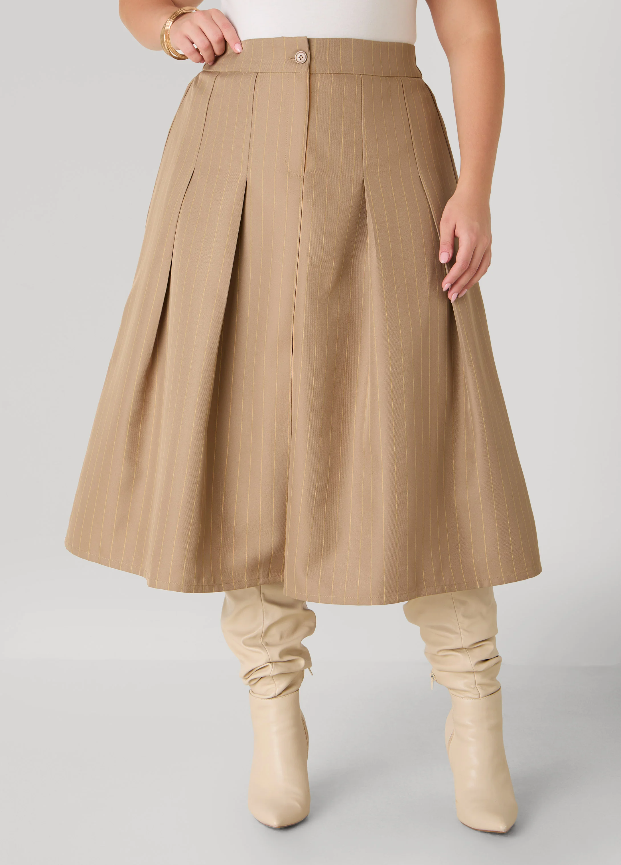 Pleated Striped Midi Skirt - Image 4