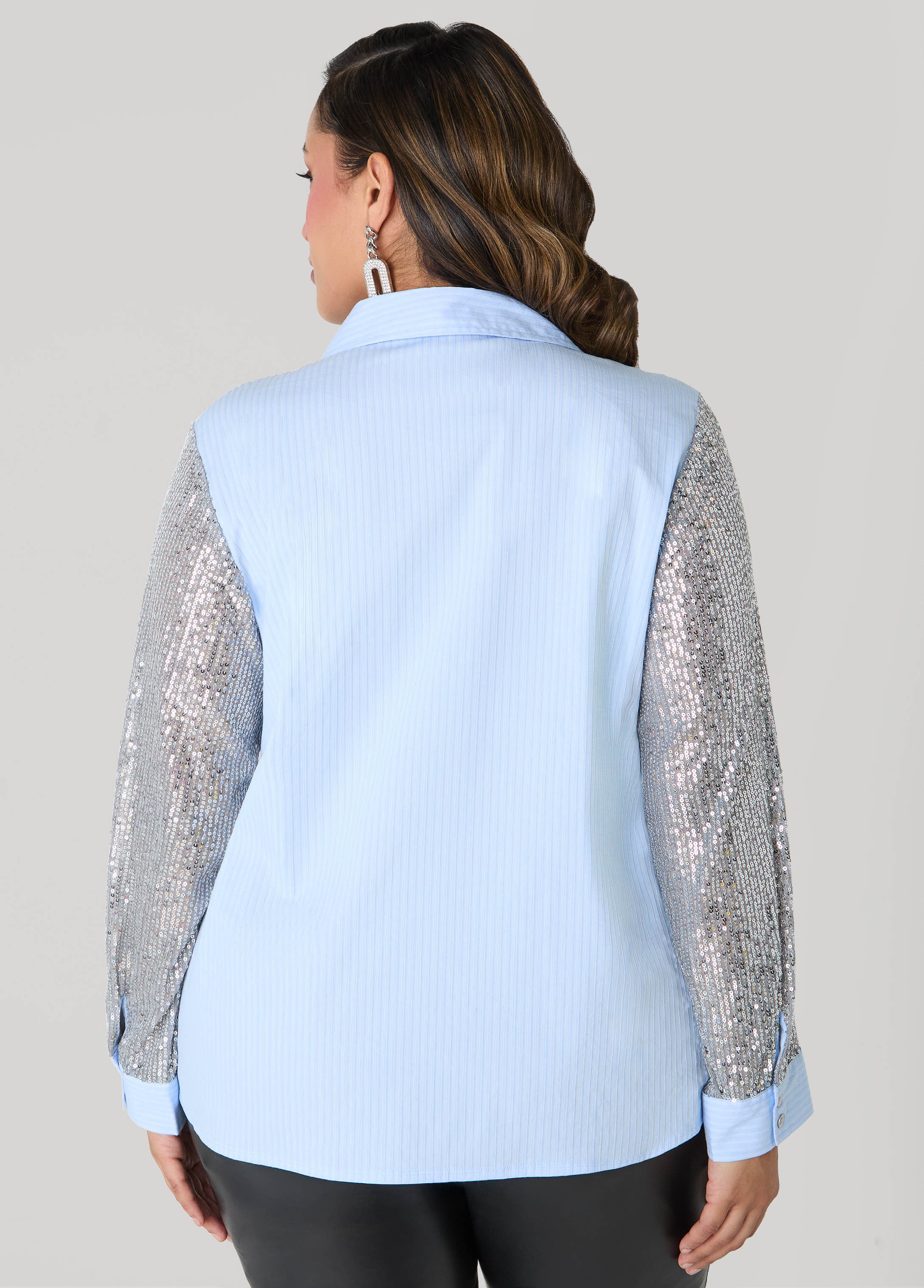 Sequined Paneled Striped Shirt - Image 2