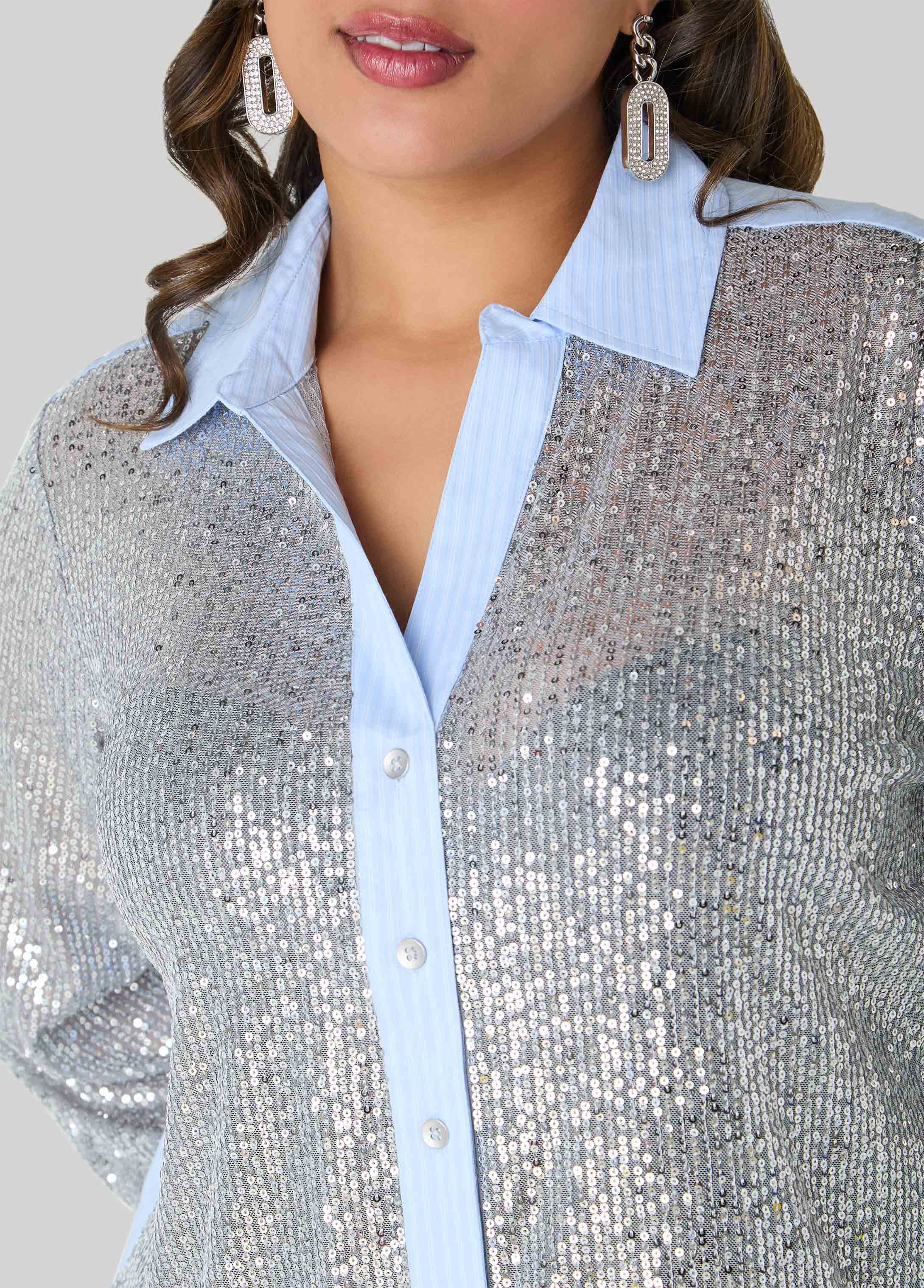 Sequined Paneled Striped Shirt - Image 3