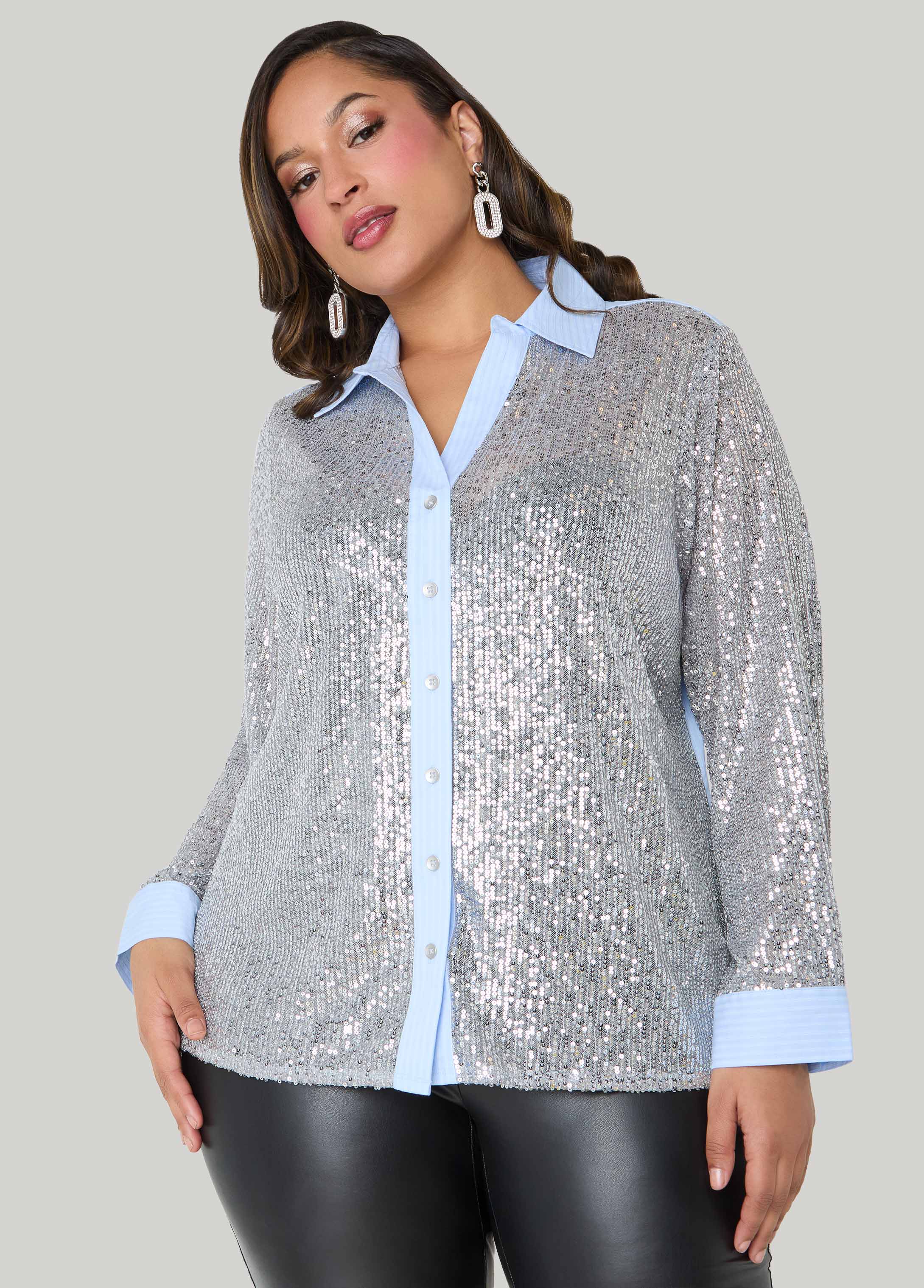 Sequined Paneled Striped Shirt - Image 6