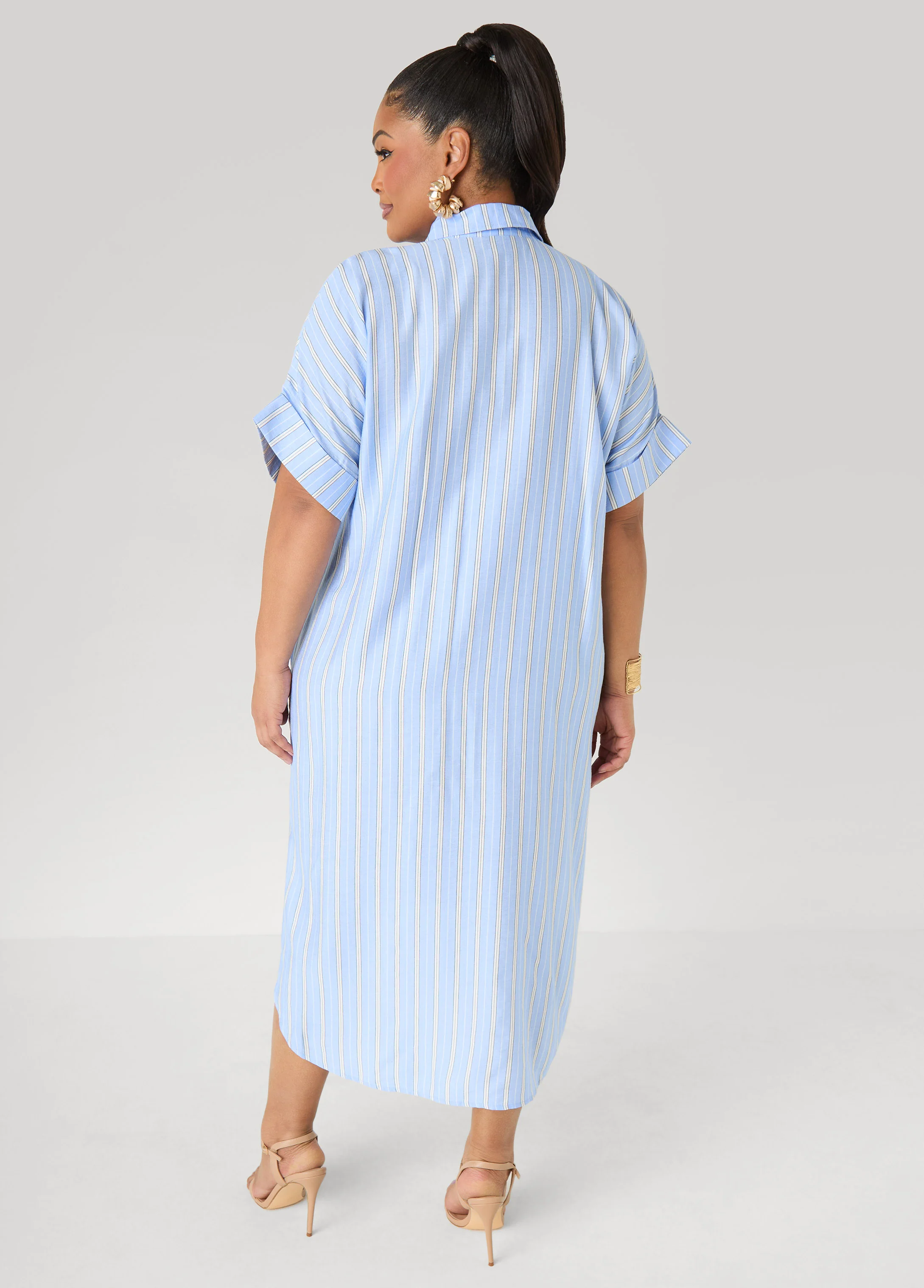 Button Detailed Striped Shirtdress - Image 2