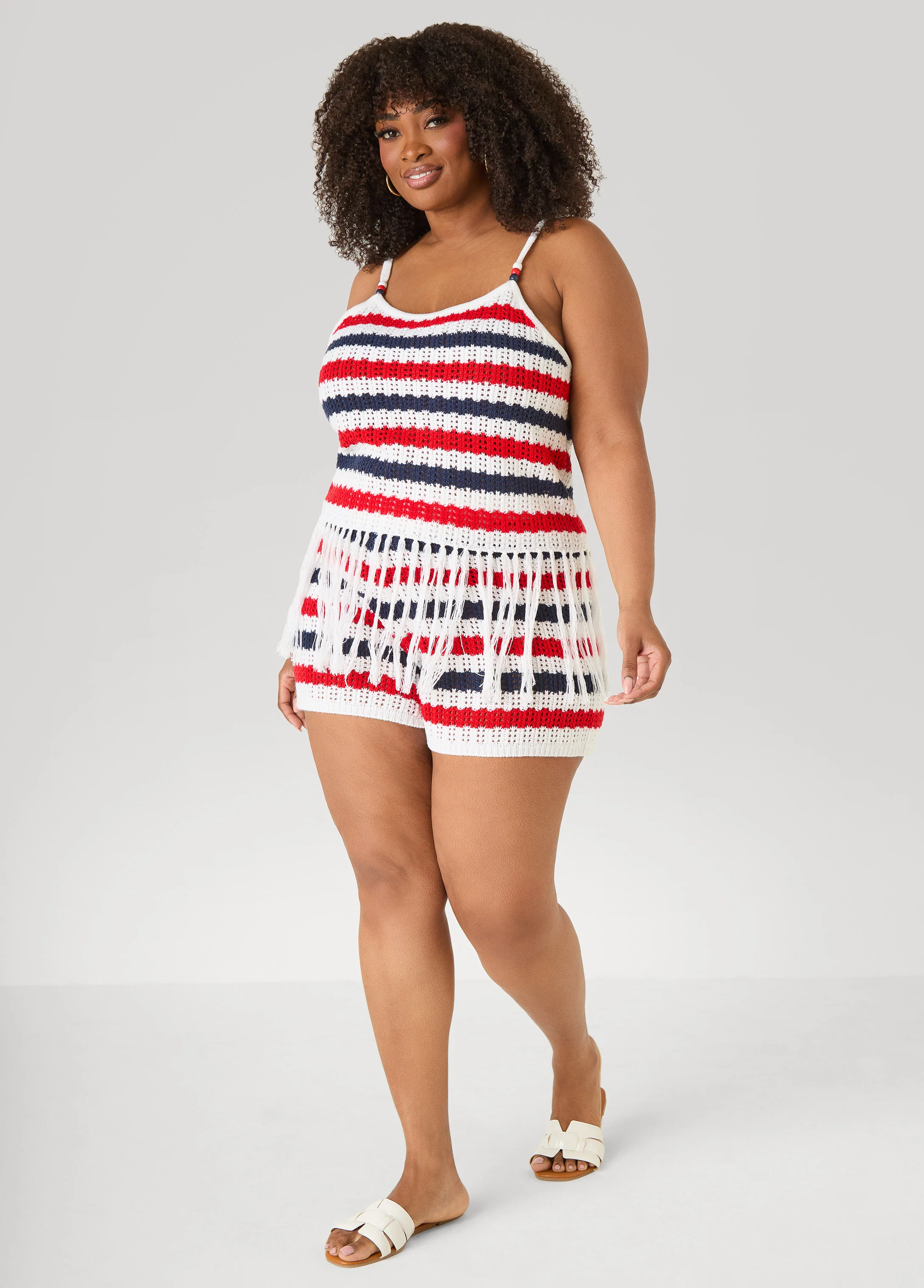 Striped Fringe Crochet Coverup Set - Image 3
