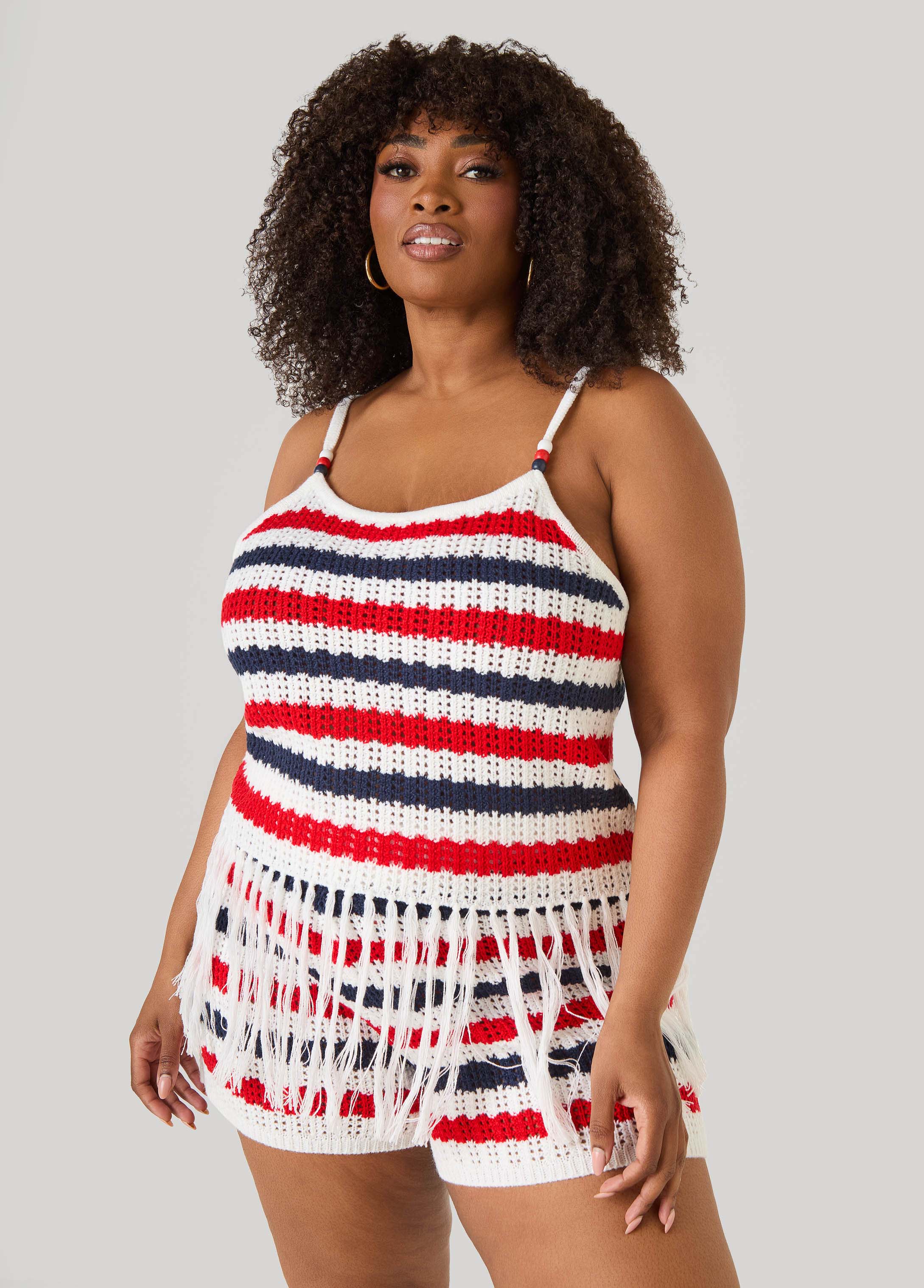 Striped Fringe Crochet Coverup Set - Image 4