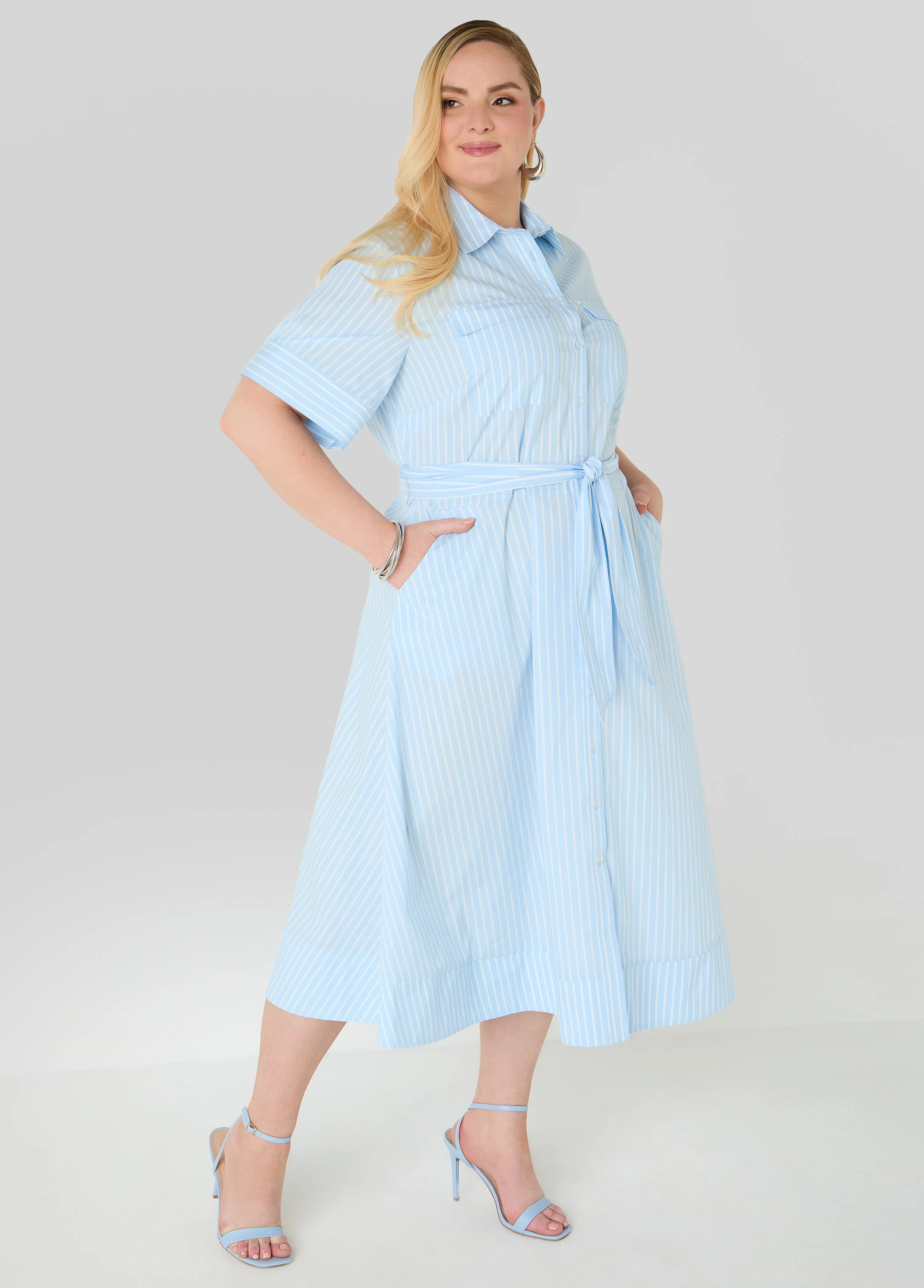 Striped A Line Midaxi Shirtdress - Image 3