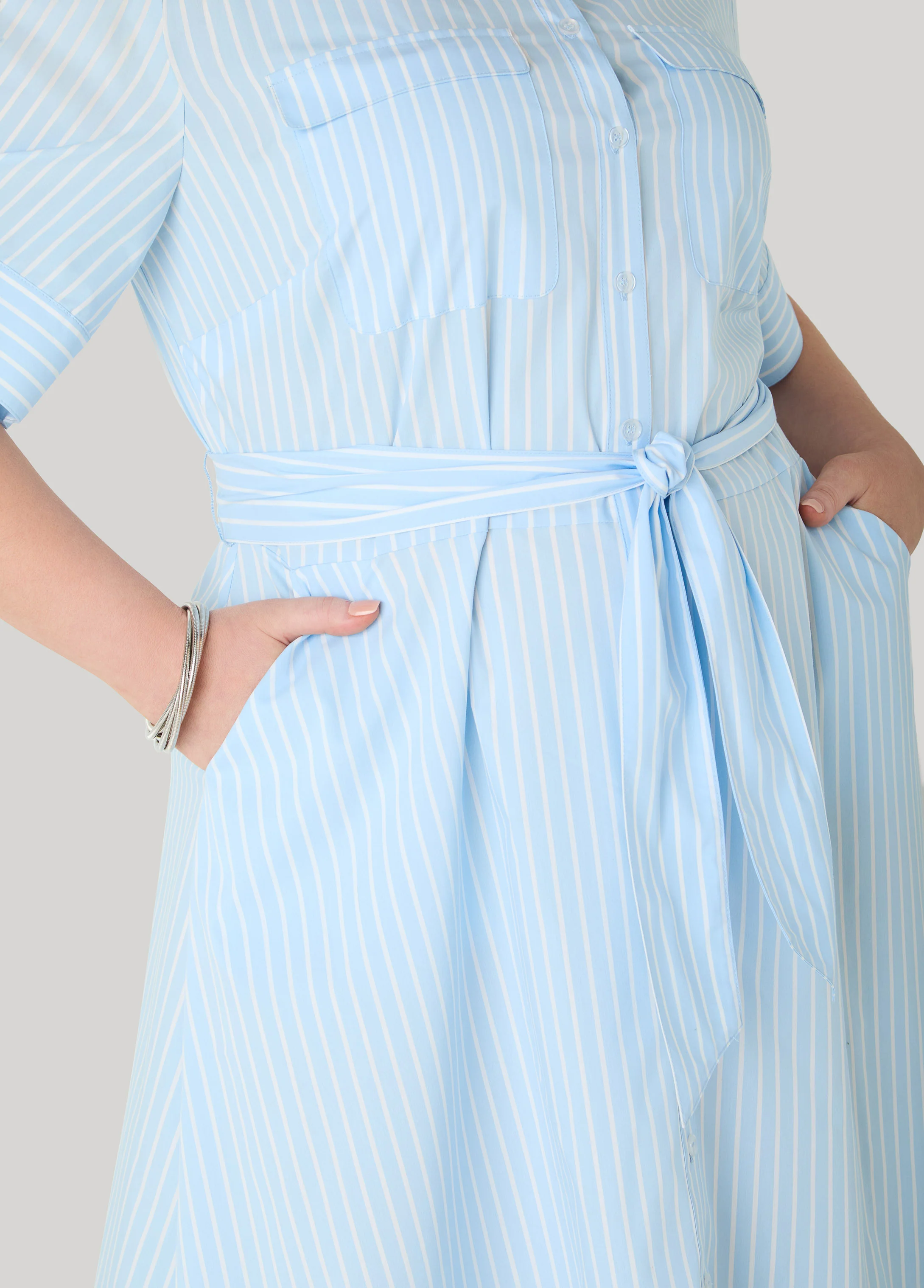 Striped A Line Midaxi Shirtdress - Image 4