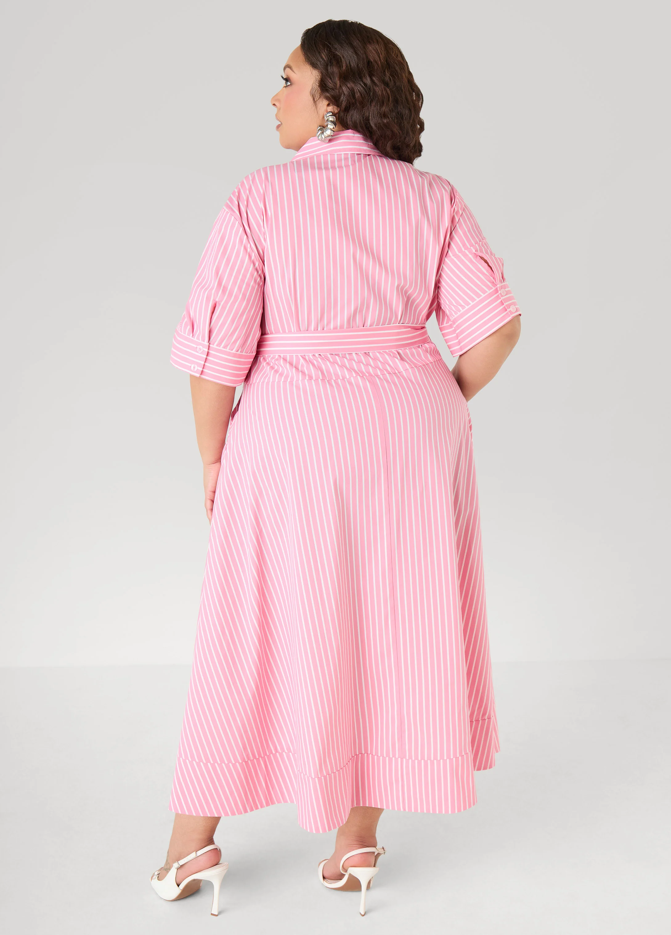 Striped A Line Midaxi Shirtdress - Image 7