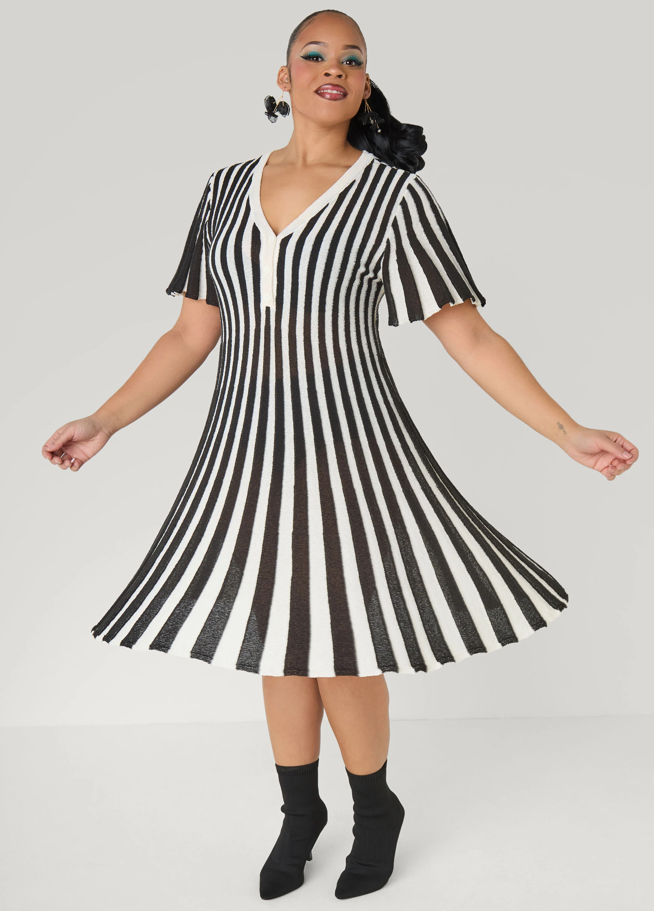 Striped A Line Sweater Dress - Image 3