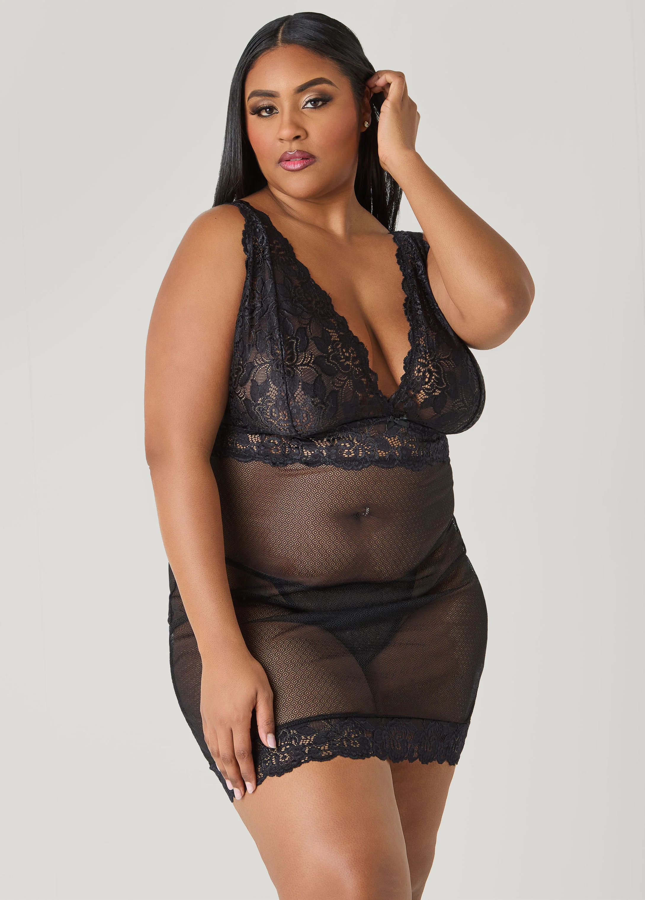 Lace Paneled Chemise Set - Image 3