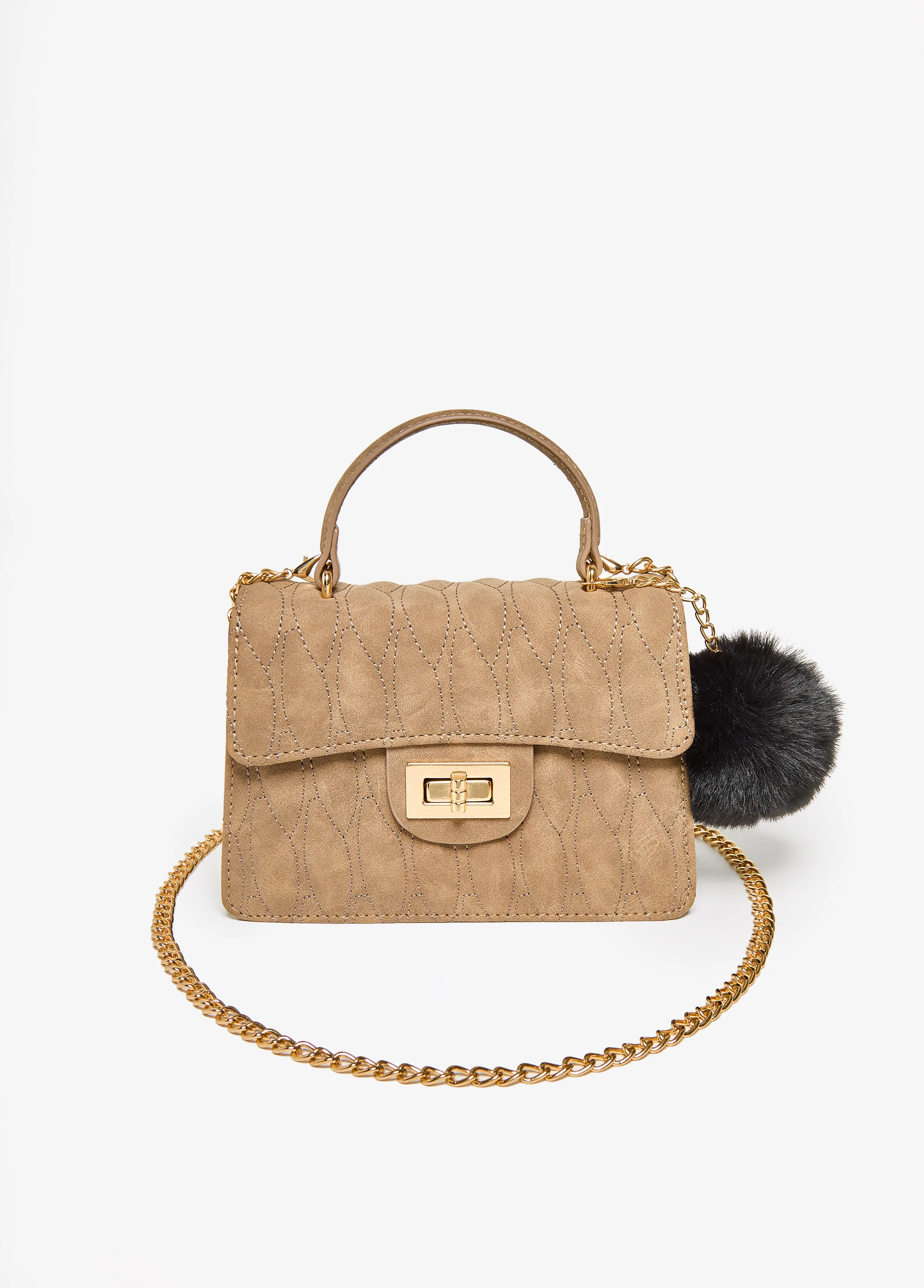 Pompom Faux Suede Flap Bag - Image 2