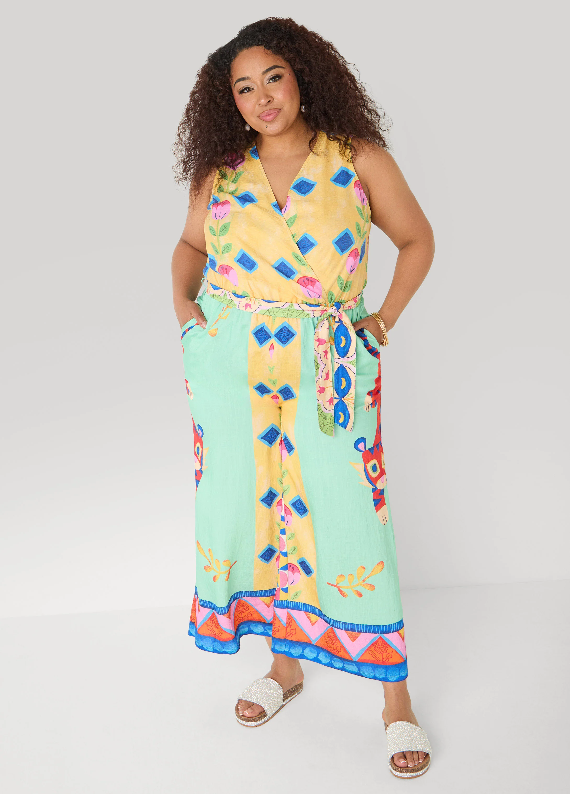 Cropped Floral Print Jumpsuit - Image 3