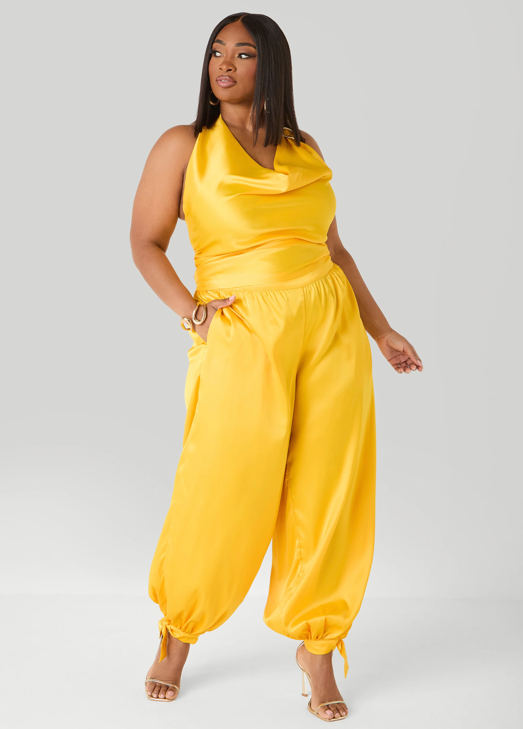 Ankle Tie Satin Balloon Pants - Image 3