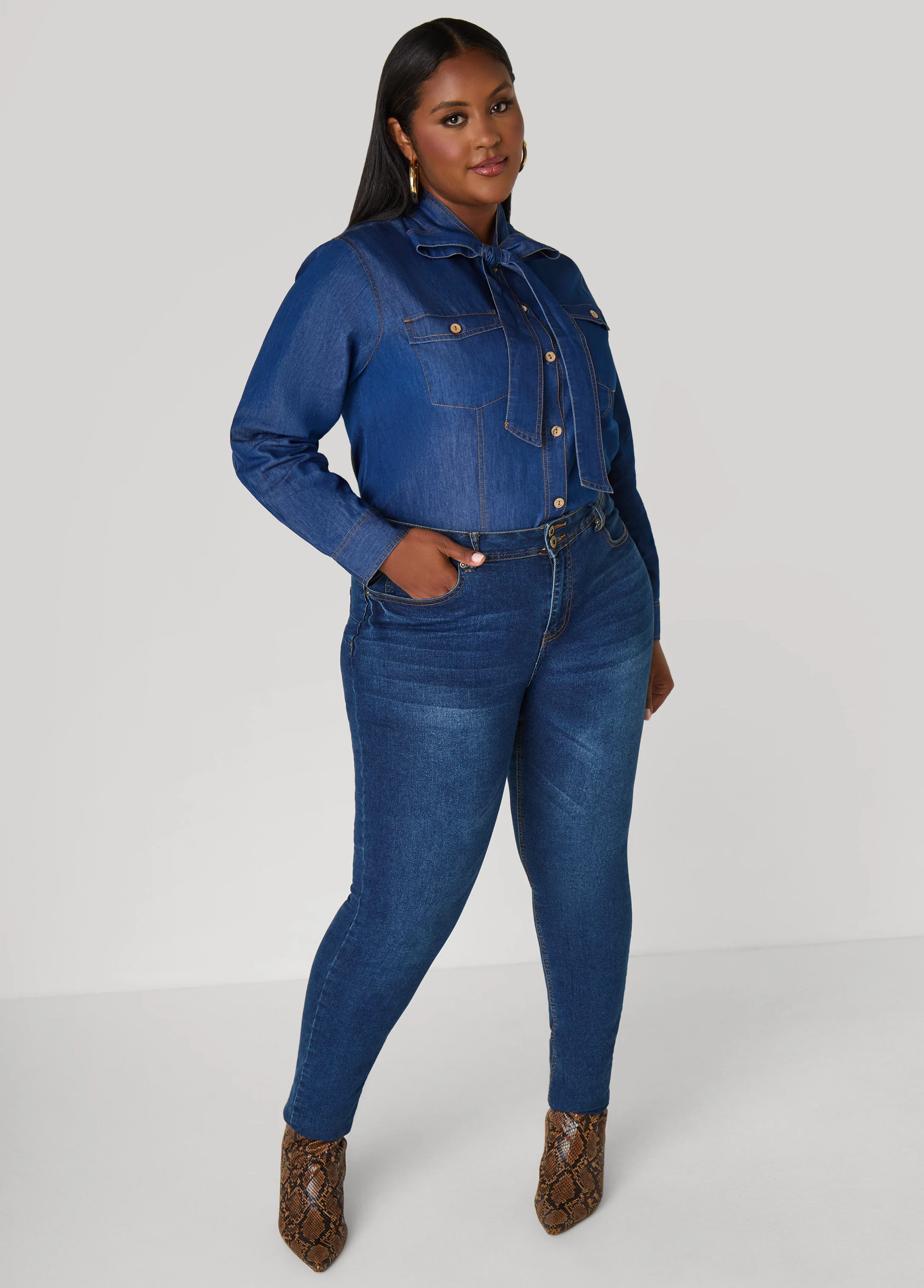 Tie Neck Denim Shirt - Image 3