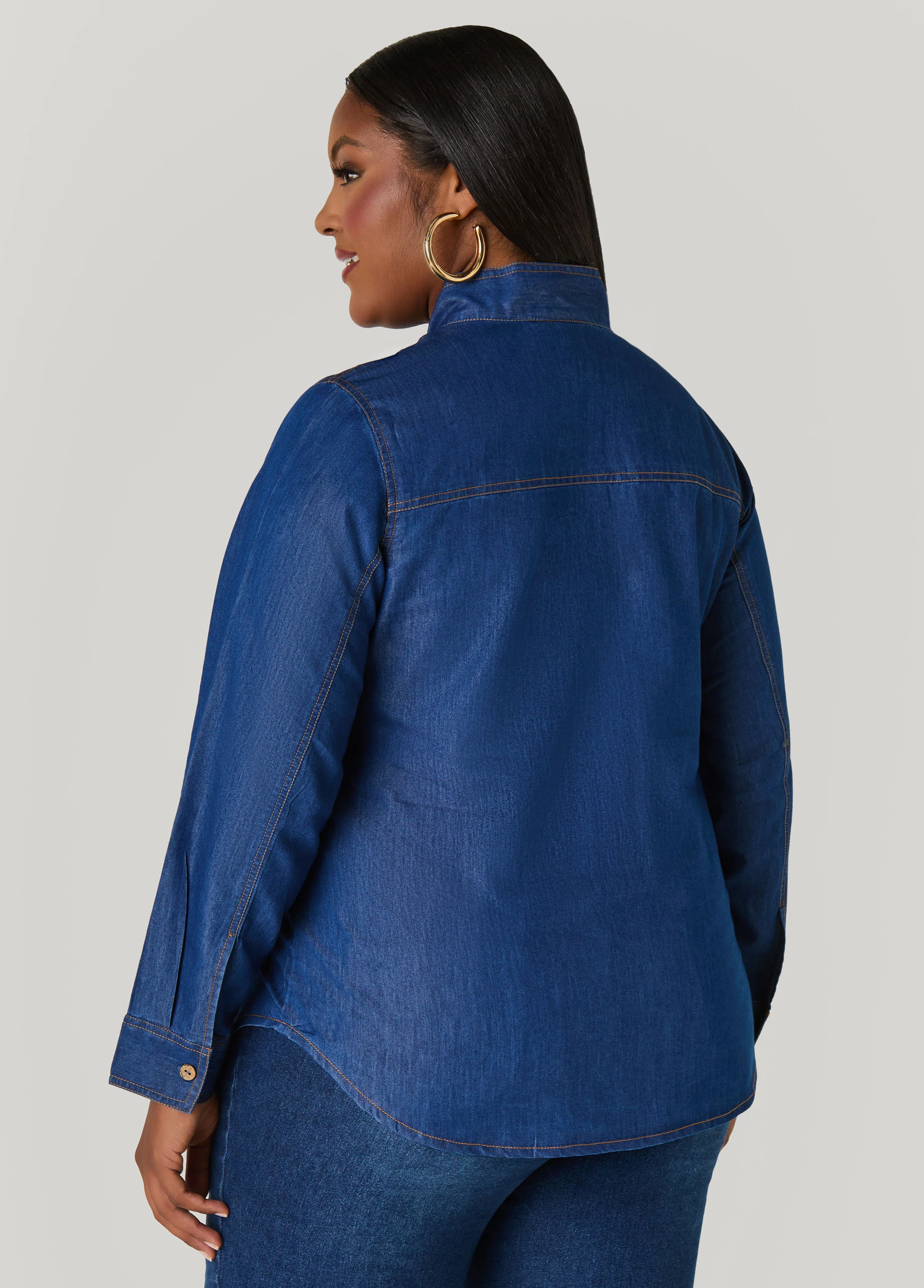 Tie Neck Denim Shirt - Image 4