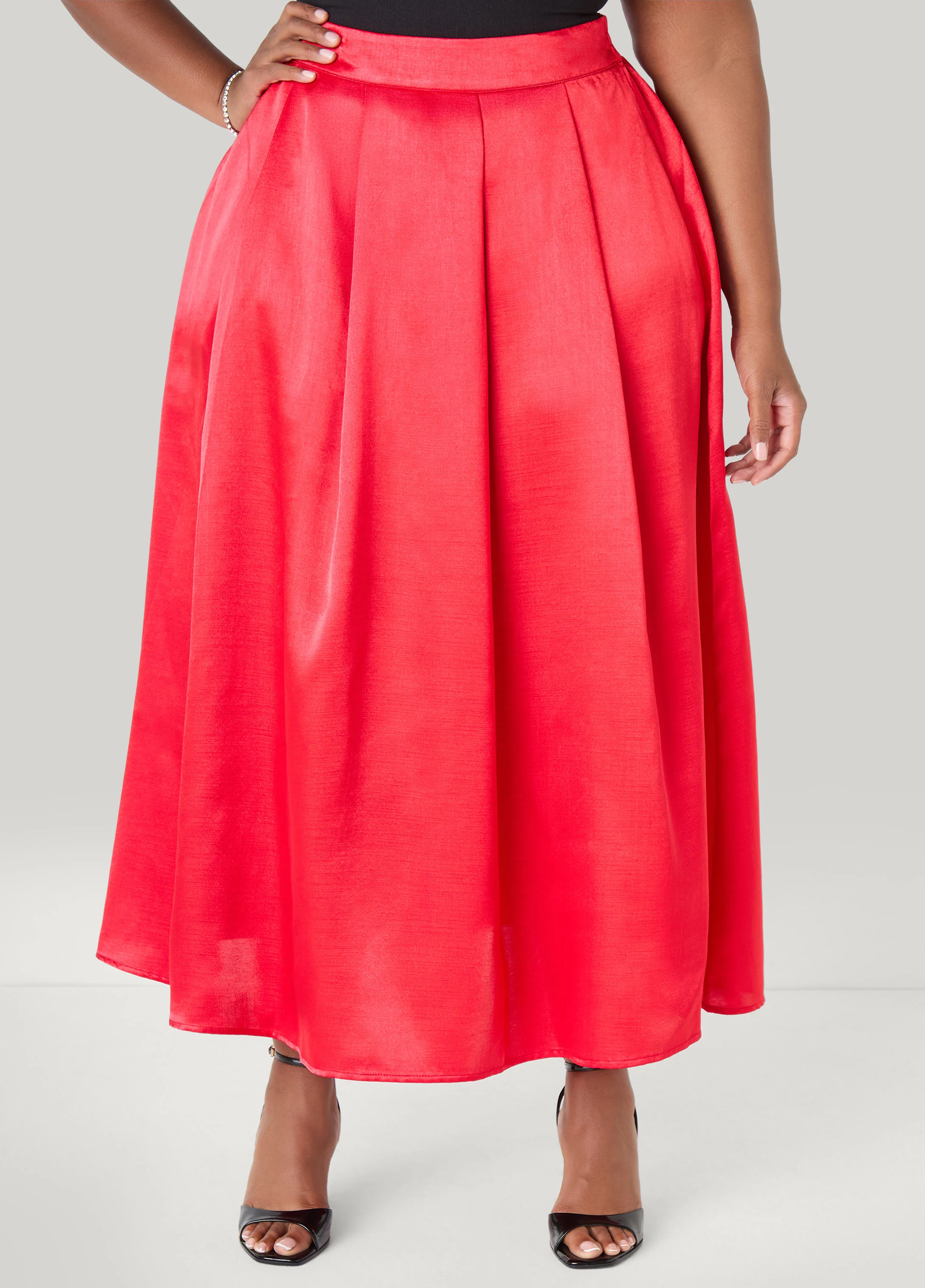 Pleated Satin Maxi Skirt - Image 3