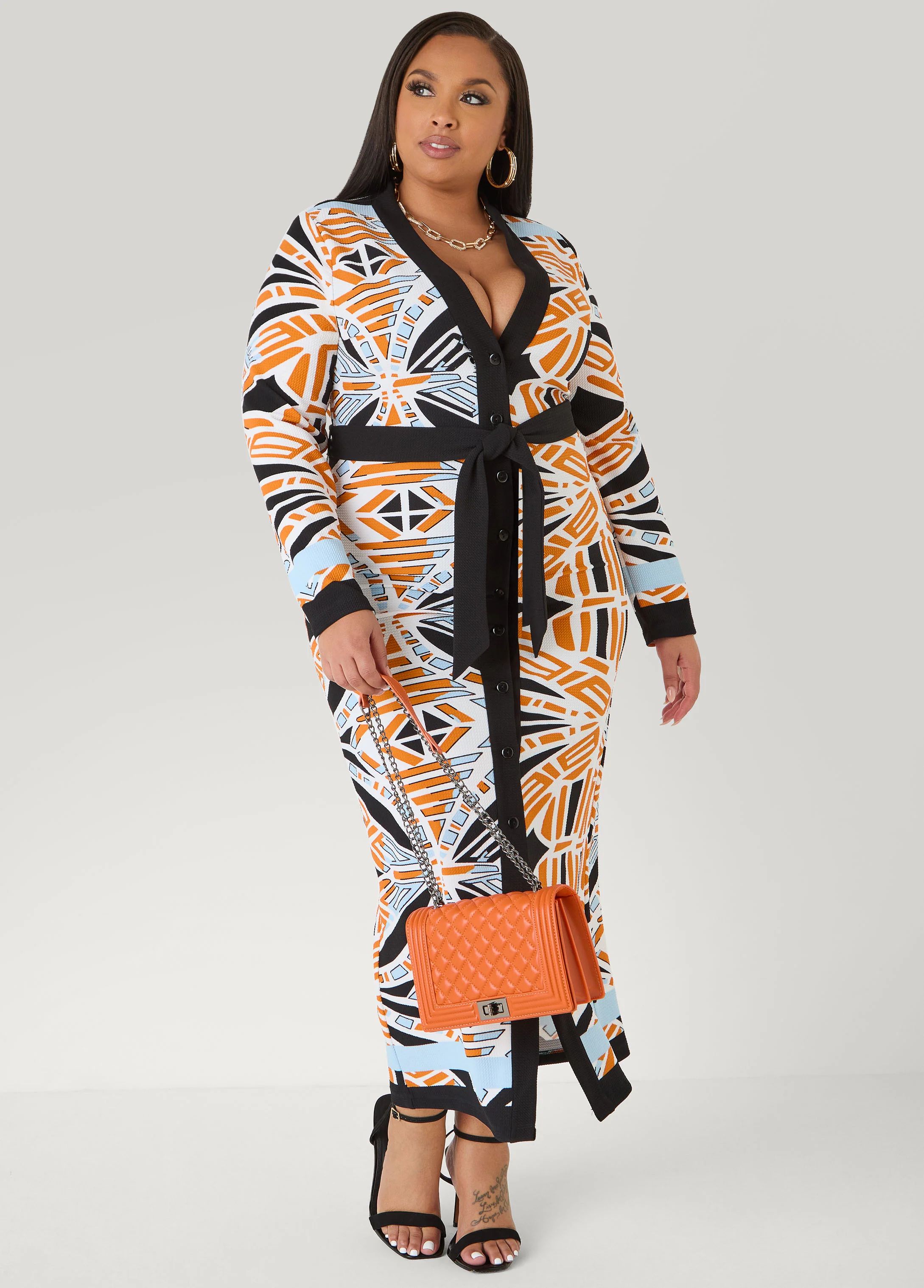 Abstract Print Cardigan Dress - Image 3