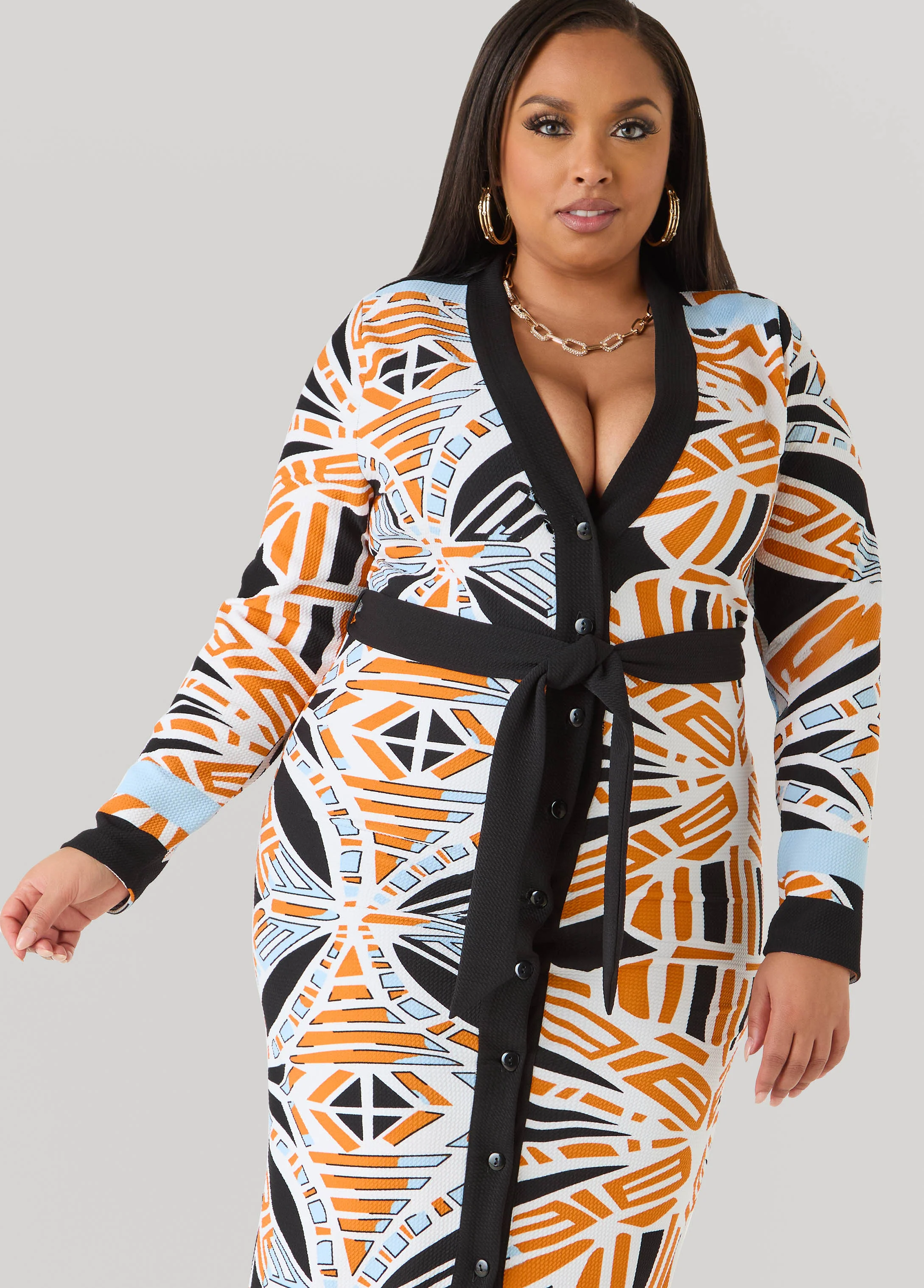 Abstract Print Cardigan Dress - Image 4