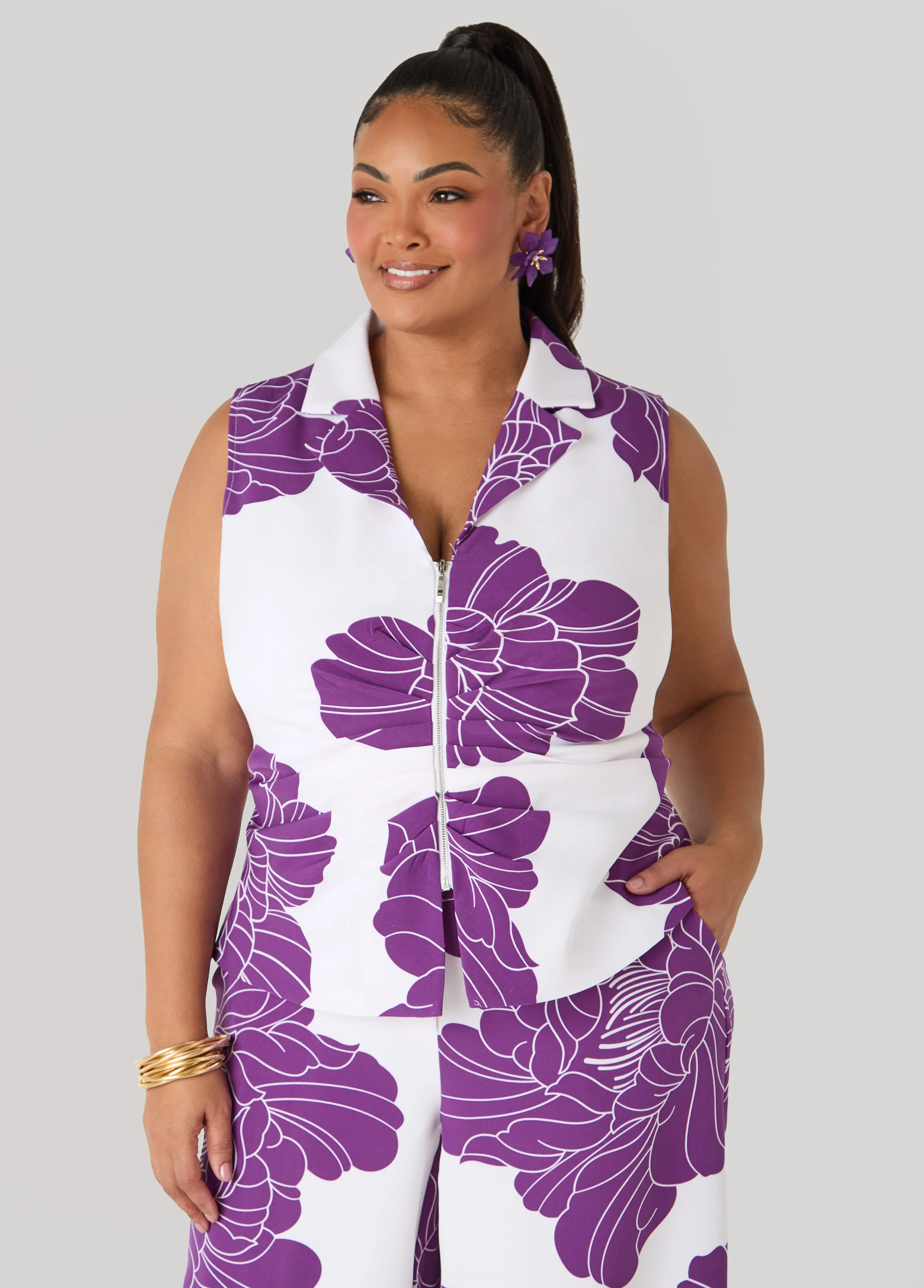 Ruched Floral Print Vest