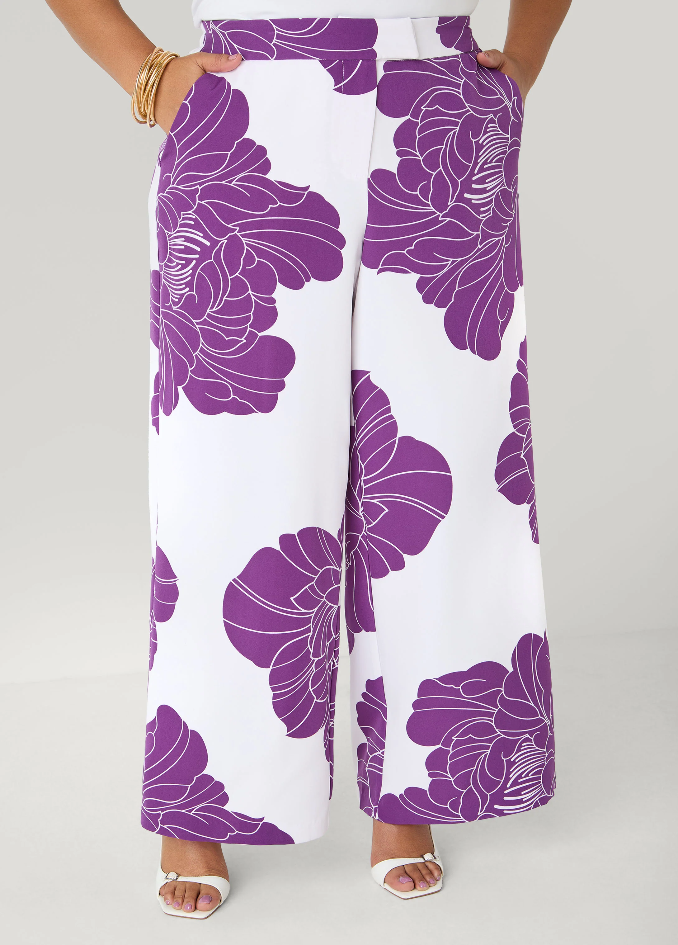Floral Print Wide Leg Pants - Image 3