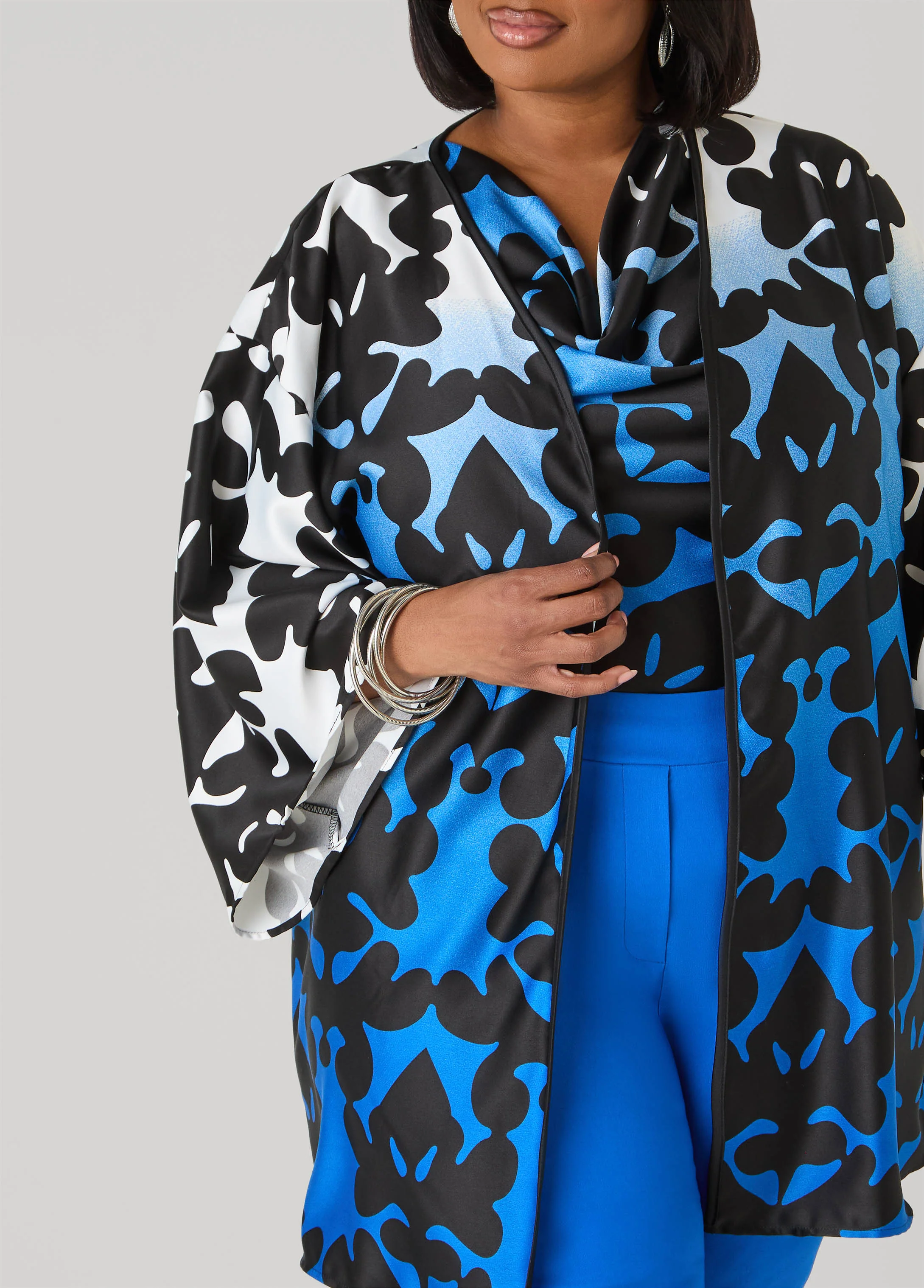 Ombre Printed Satin Kimono - Image 4