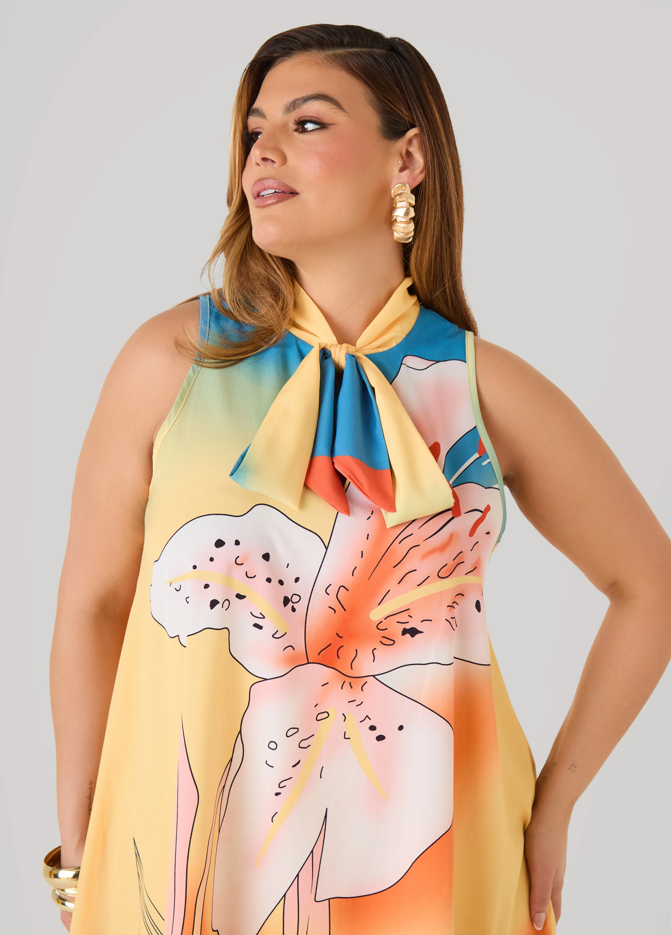 Tie Neck Floral Print Dress - Image 4