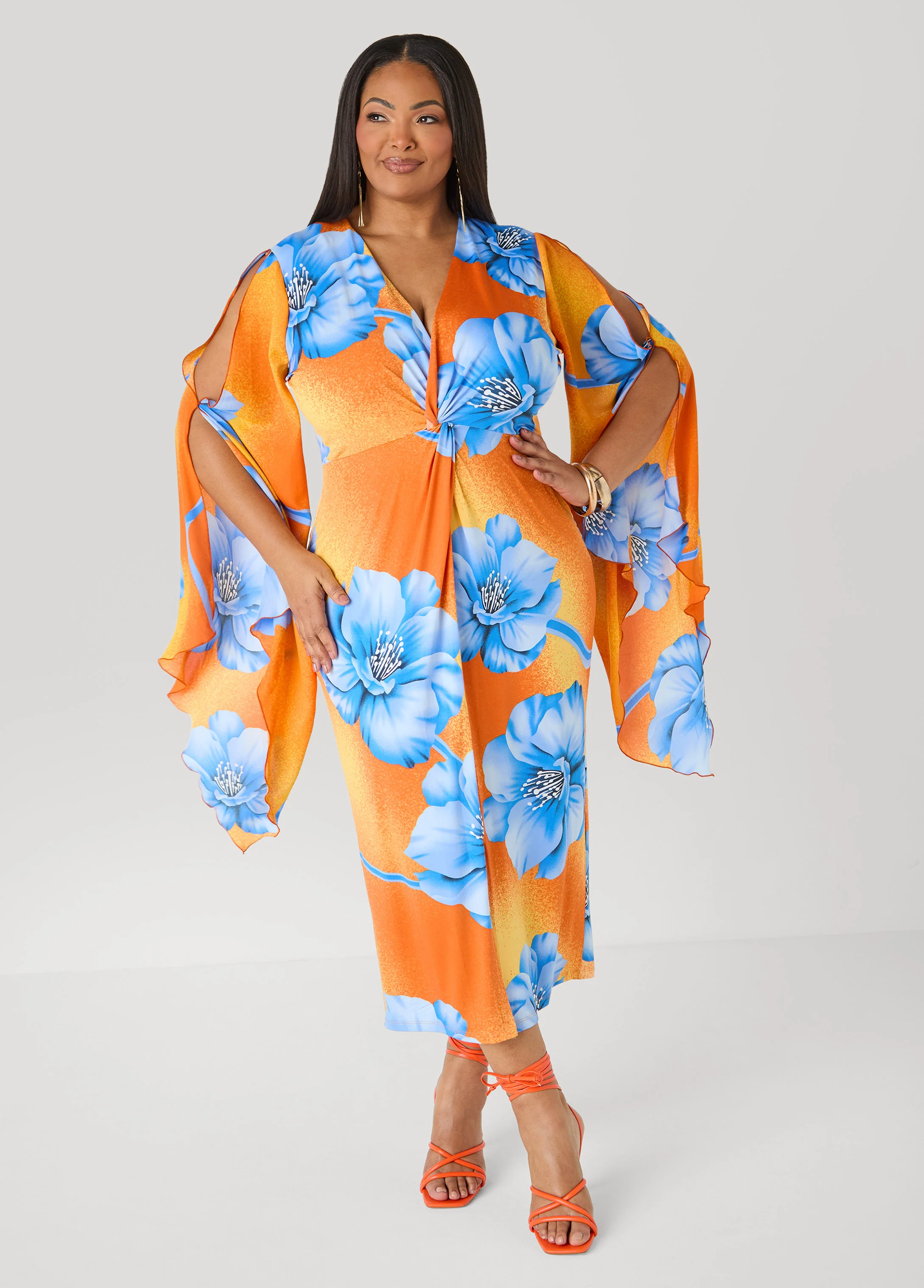 Split Sleeve Tropical Print Dress - Image 4