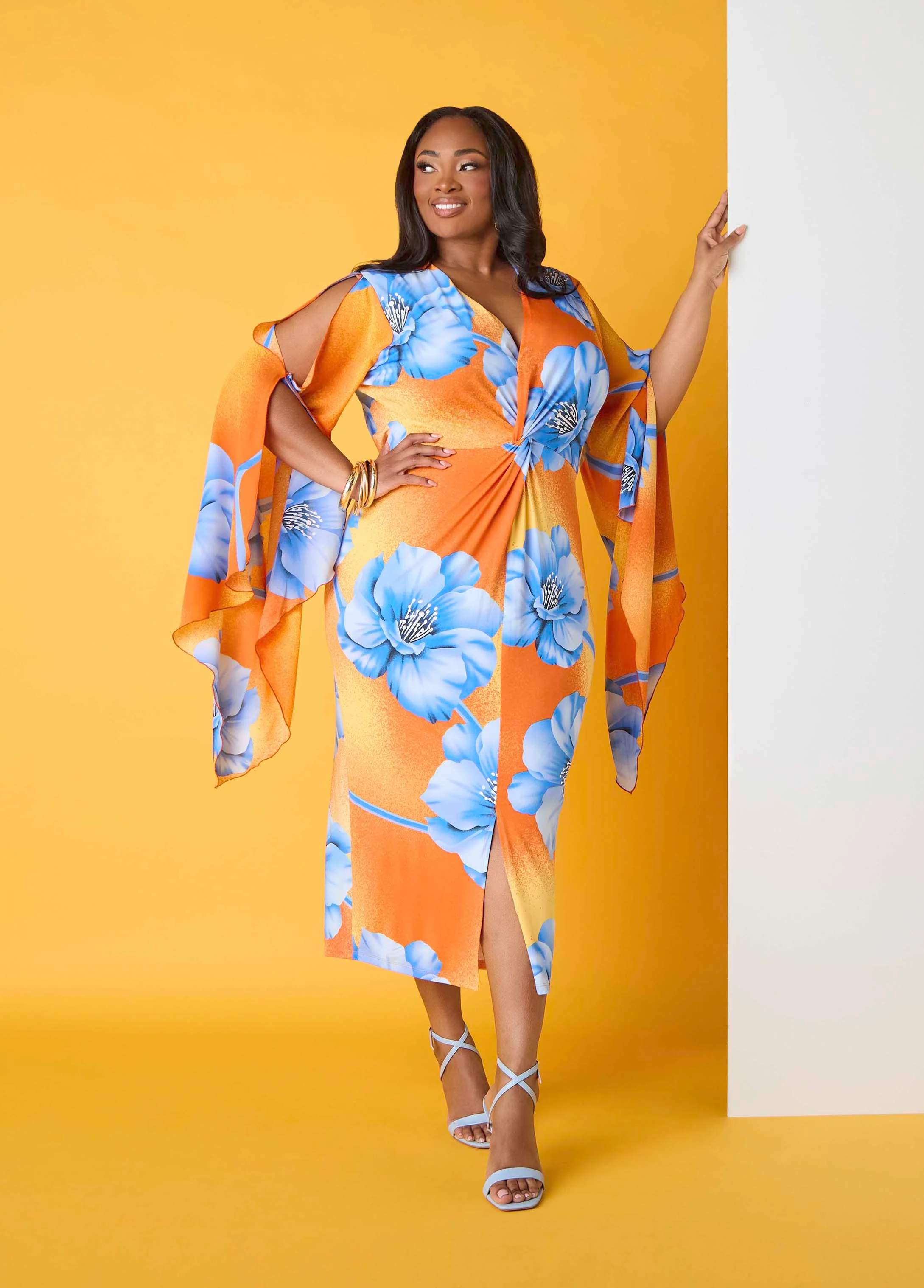 Split Sleeve Tropical Print Dress - Image 5
