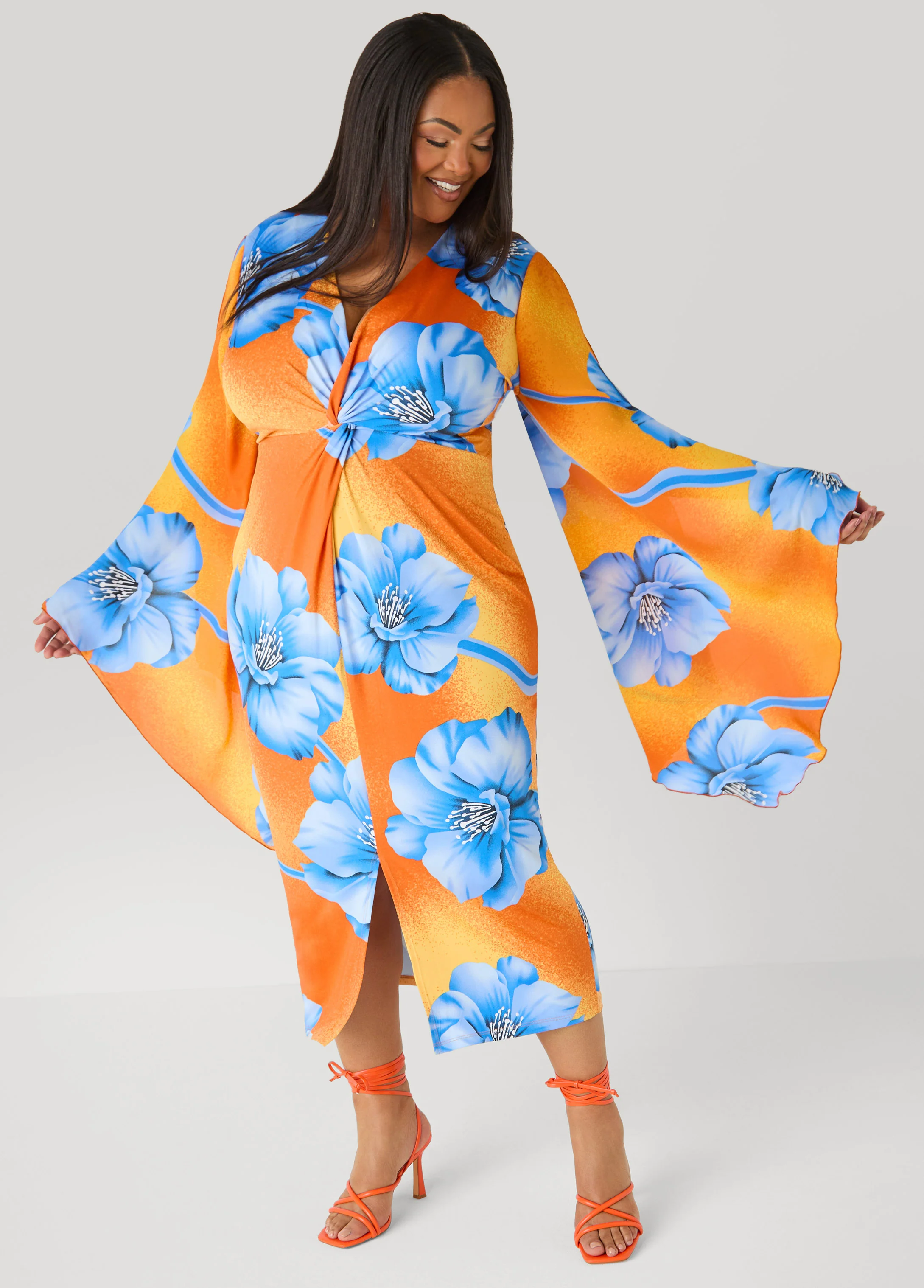 Split Sleeve Tropical Print Dress - Image 6