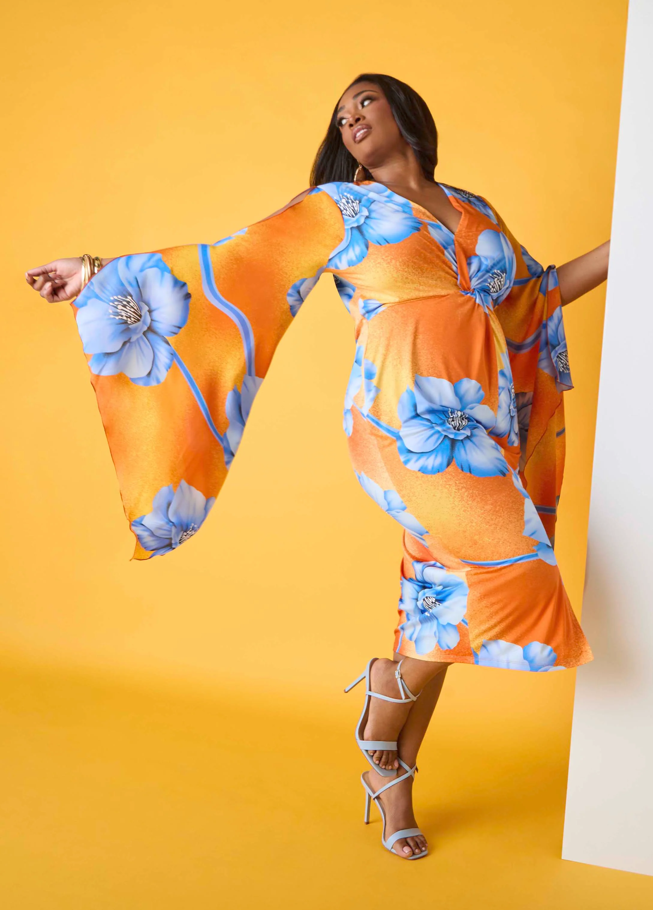 Split Sleeve Tropical Print Dress - Image 7