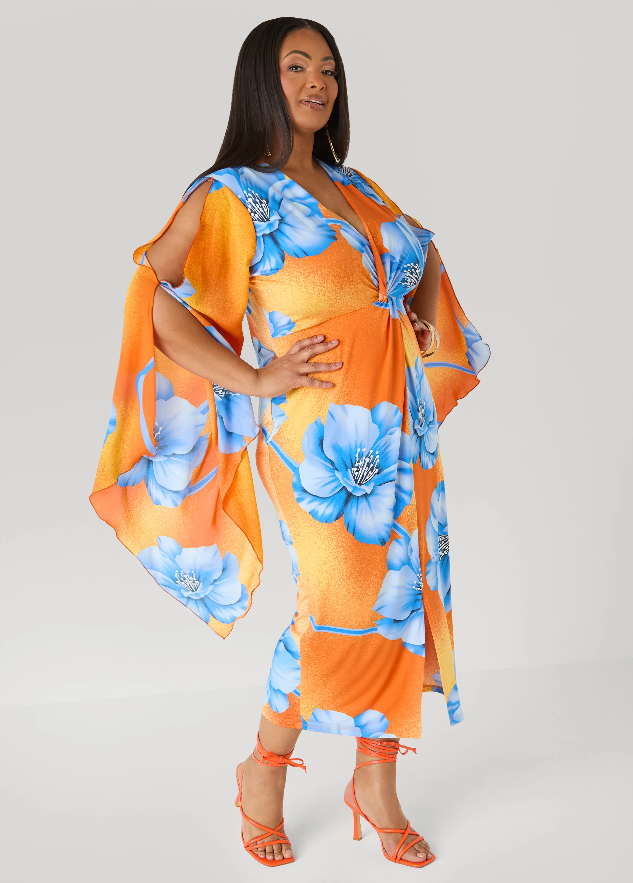 Split Sleeve Tropical Print Dress - Image 8