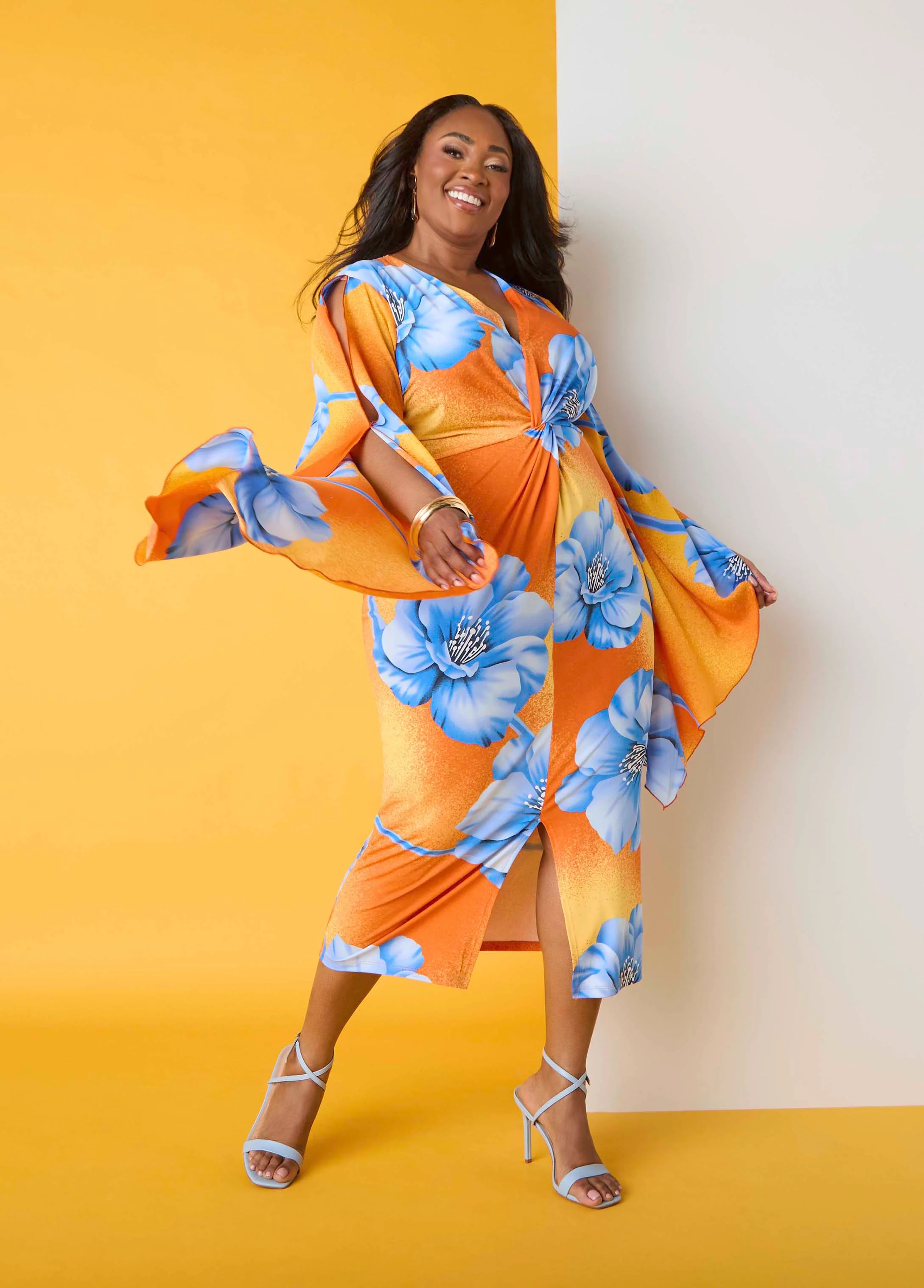 Split Sleeve Tropical Print Dress - Image 9