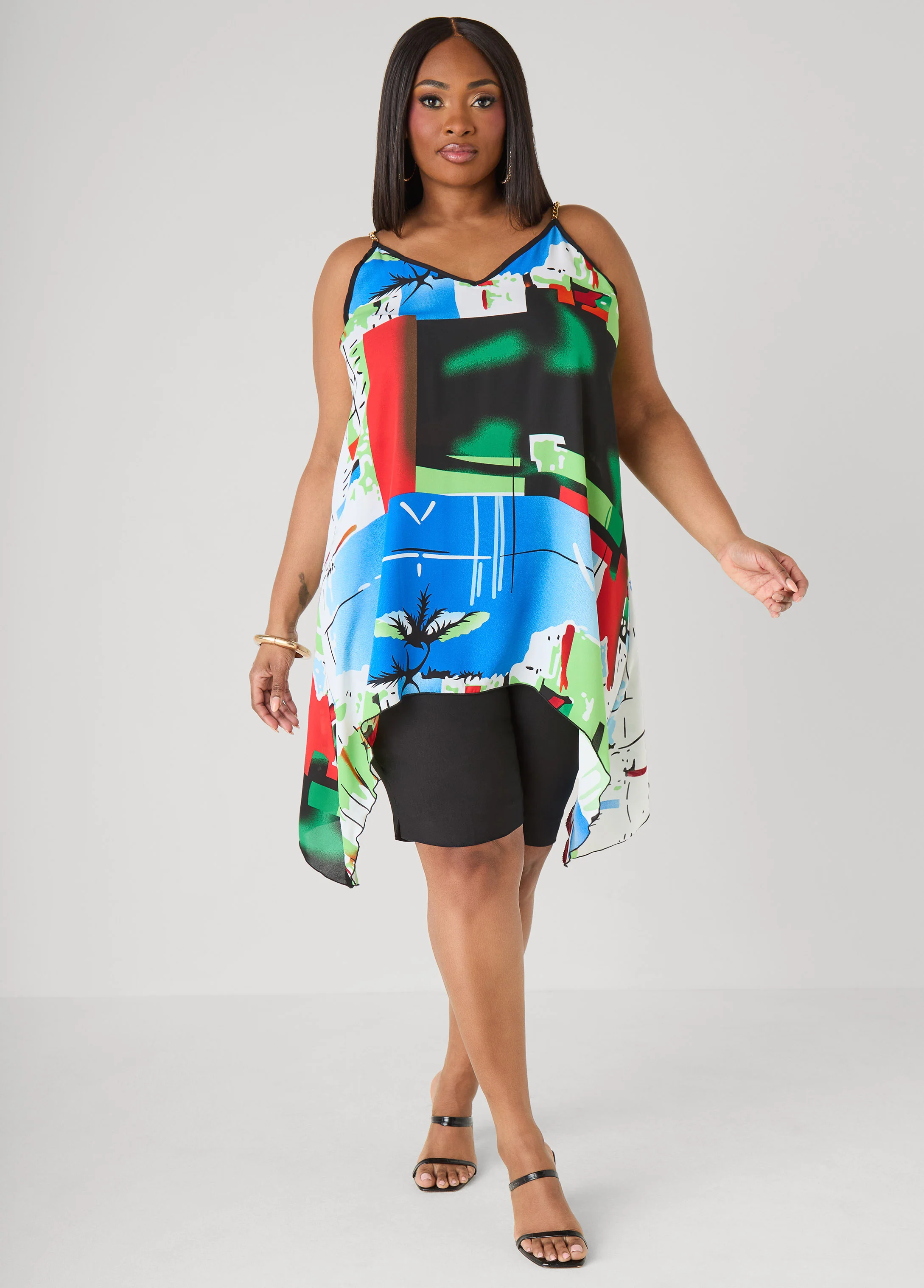 Chain Trimmed Abstract Print Top - Image 3