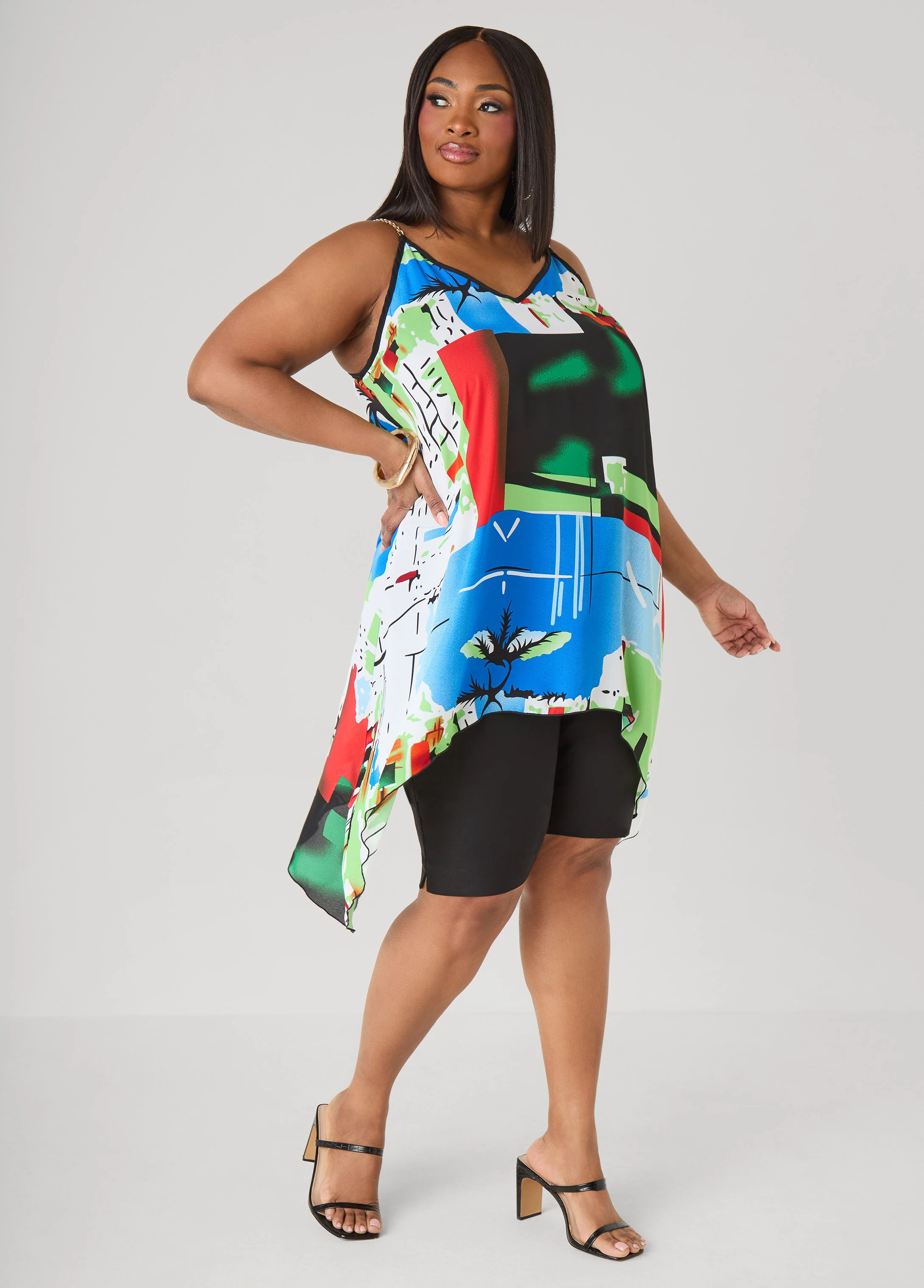 Chain Trimmed Abstract Print Top - Image 4