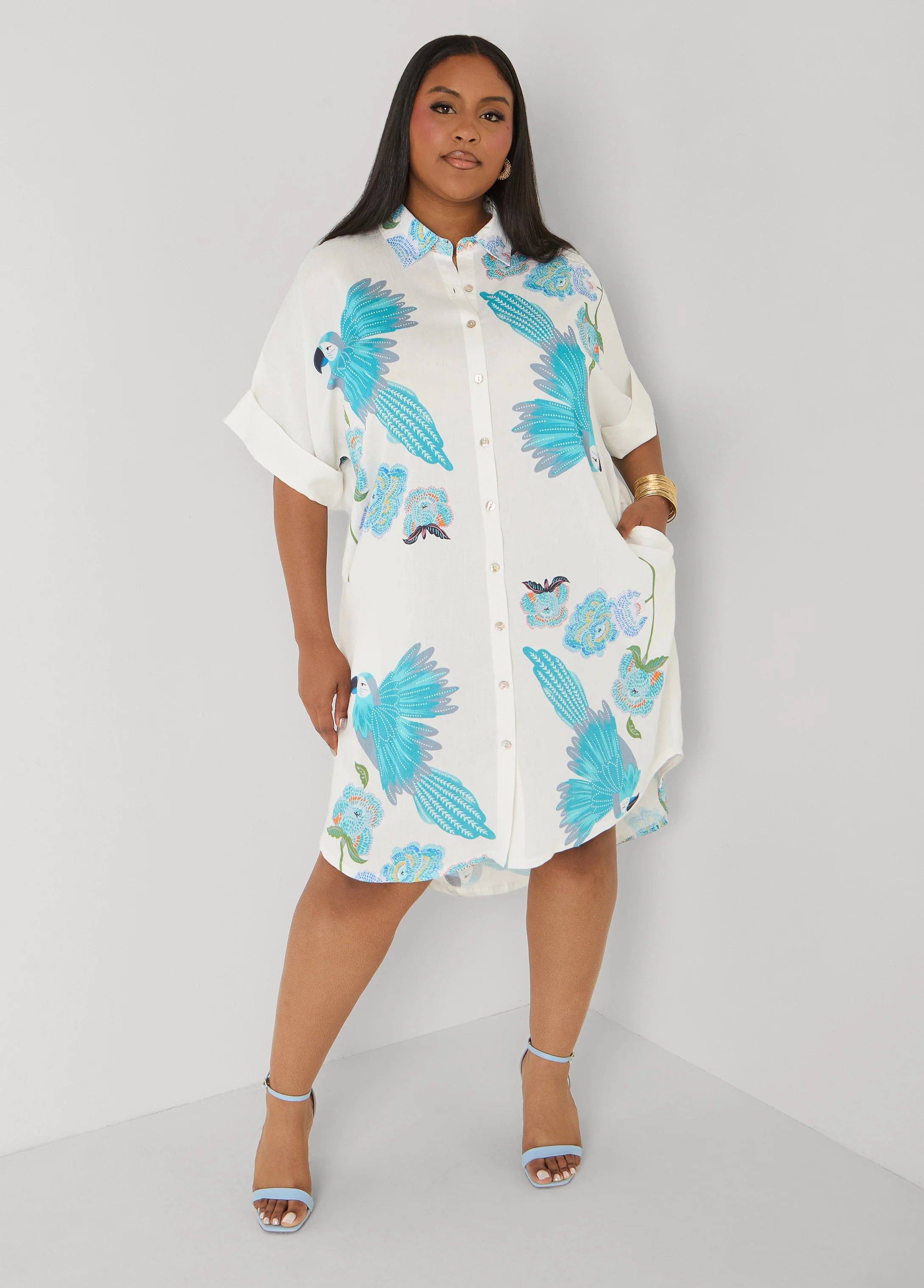 Parrot Print Hi Low Shirtdress - Image 3