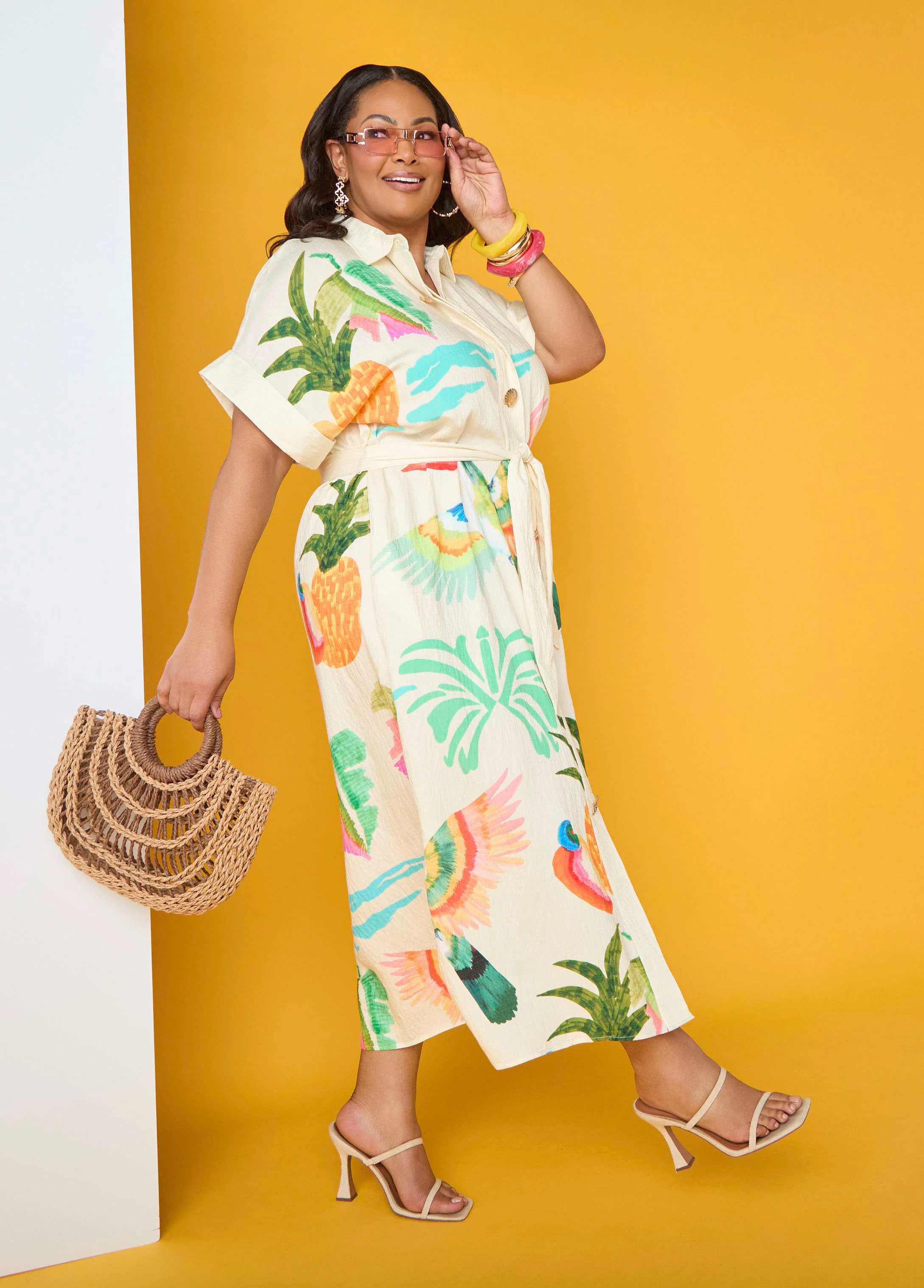 Tropical Print Maxi Shirtdress