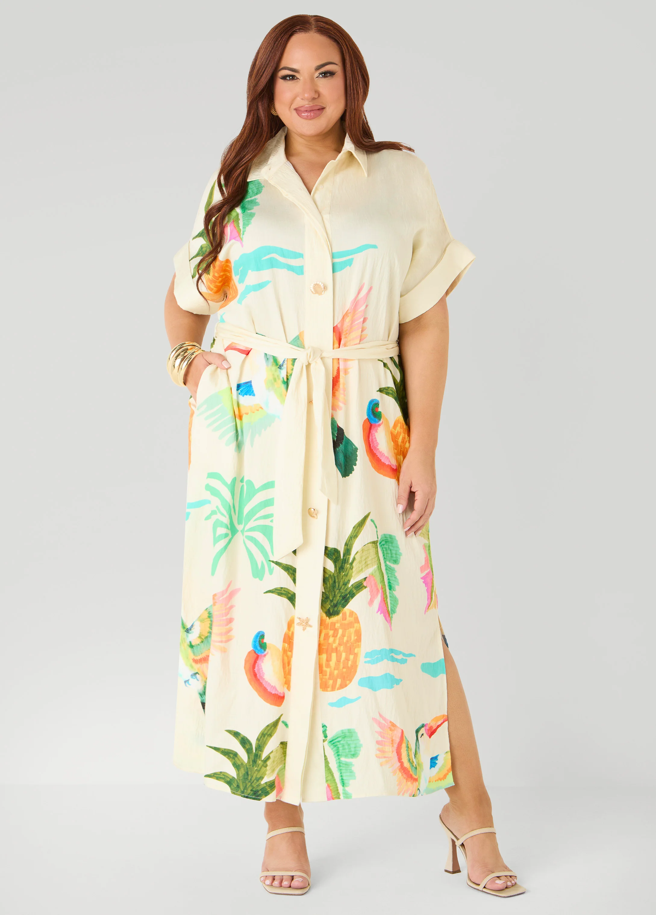 Tropical Print Maxi Shirtdress - Image 4