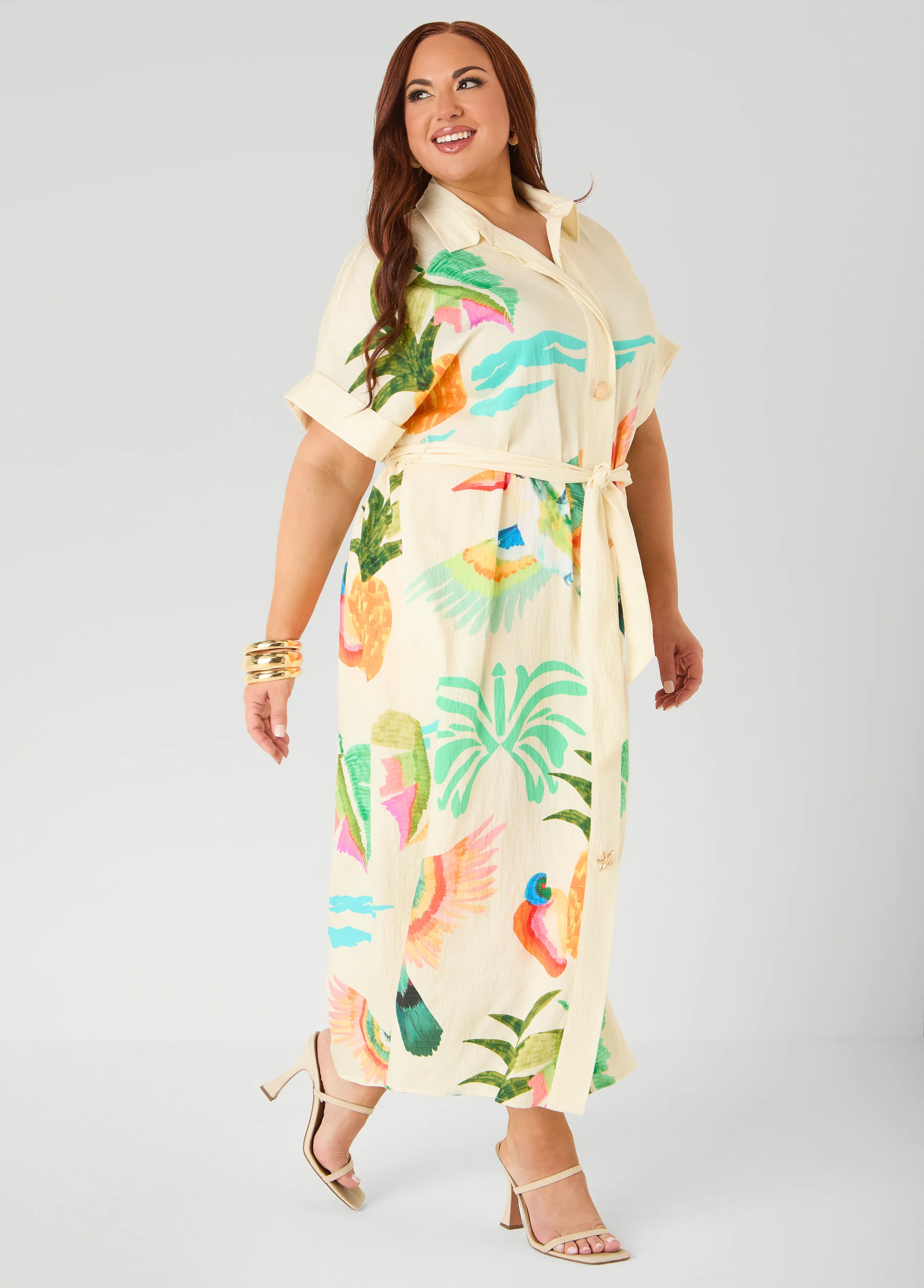 Tropical Print Maxi Shirtdress - Image 6