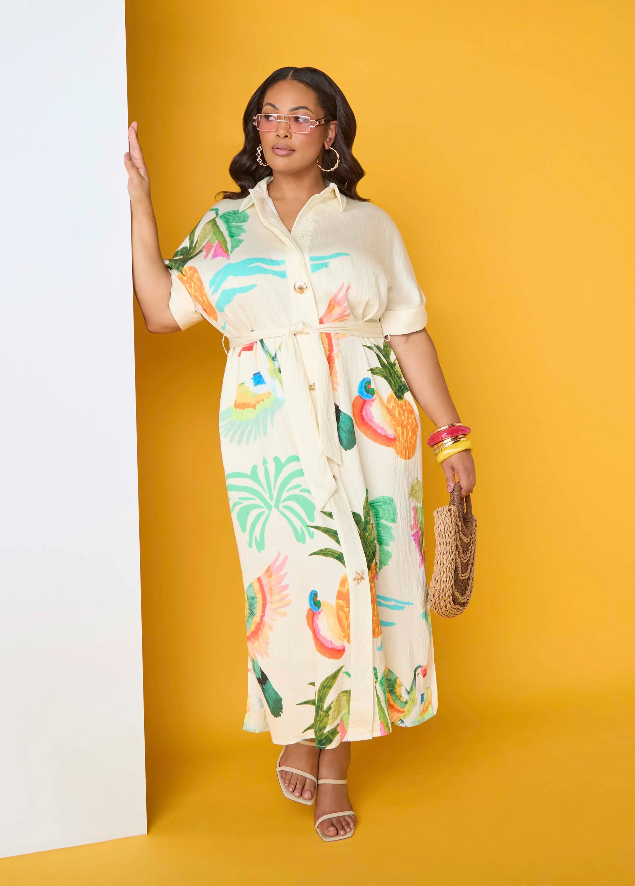 Tropical Print Maxi Shirtdress - Image 7
