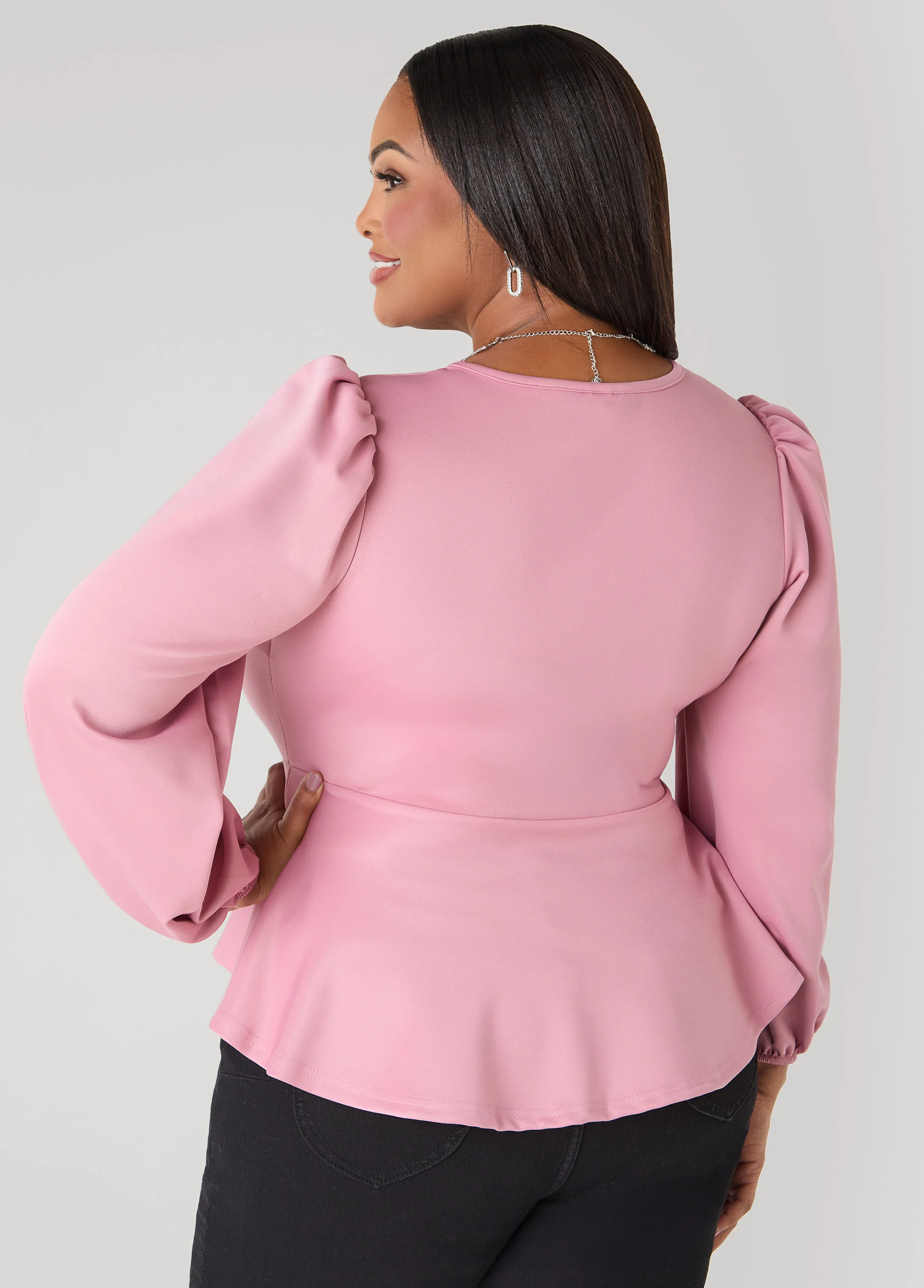 Puff Sleeved Peplum Top - Image 2