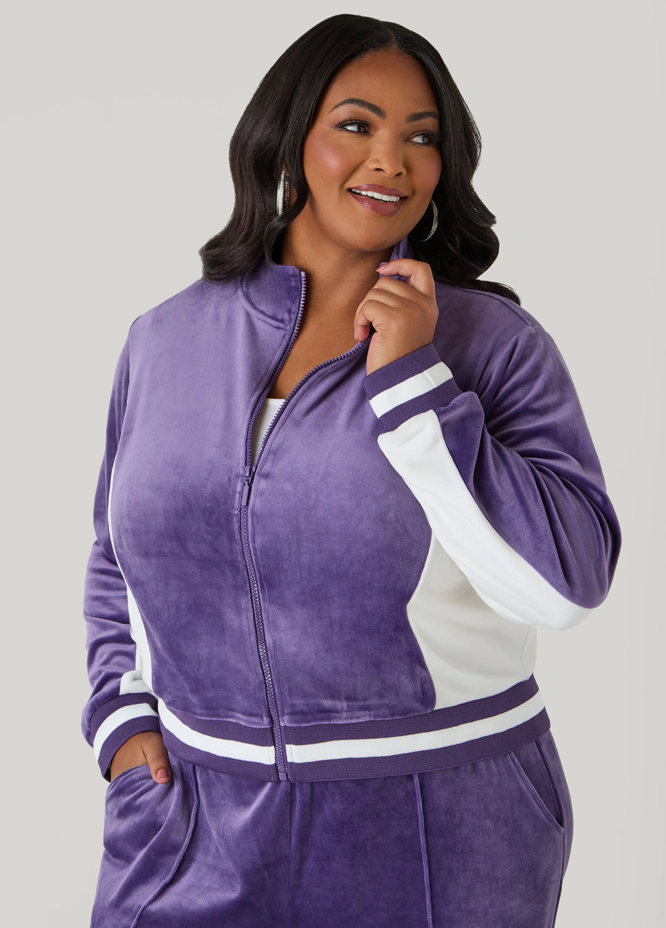 Two Tone Velour Track Jacket - Image 7