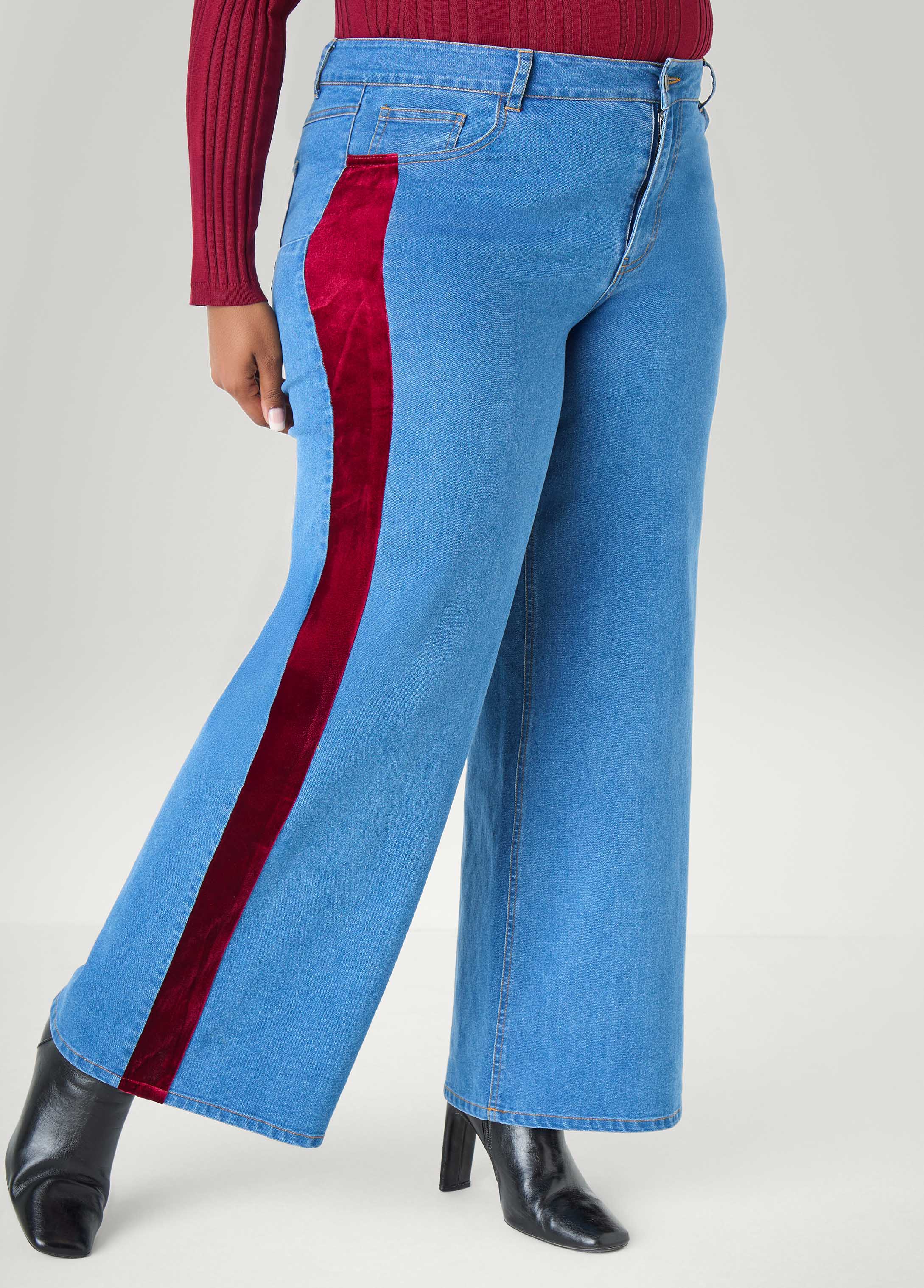 Velvet Trimmed Wide Leg Jeans - Image 3