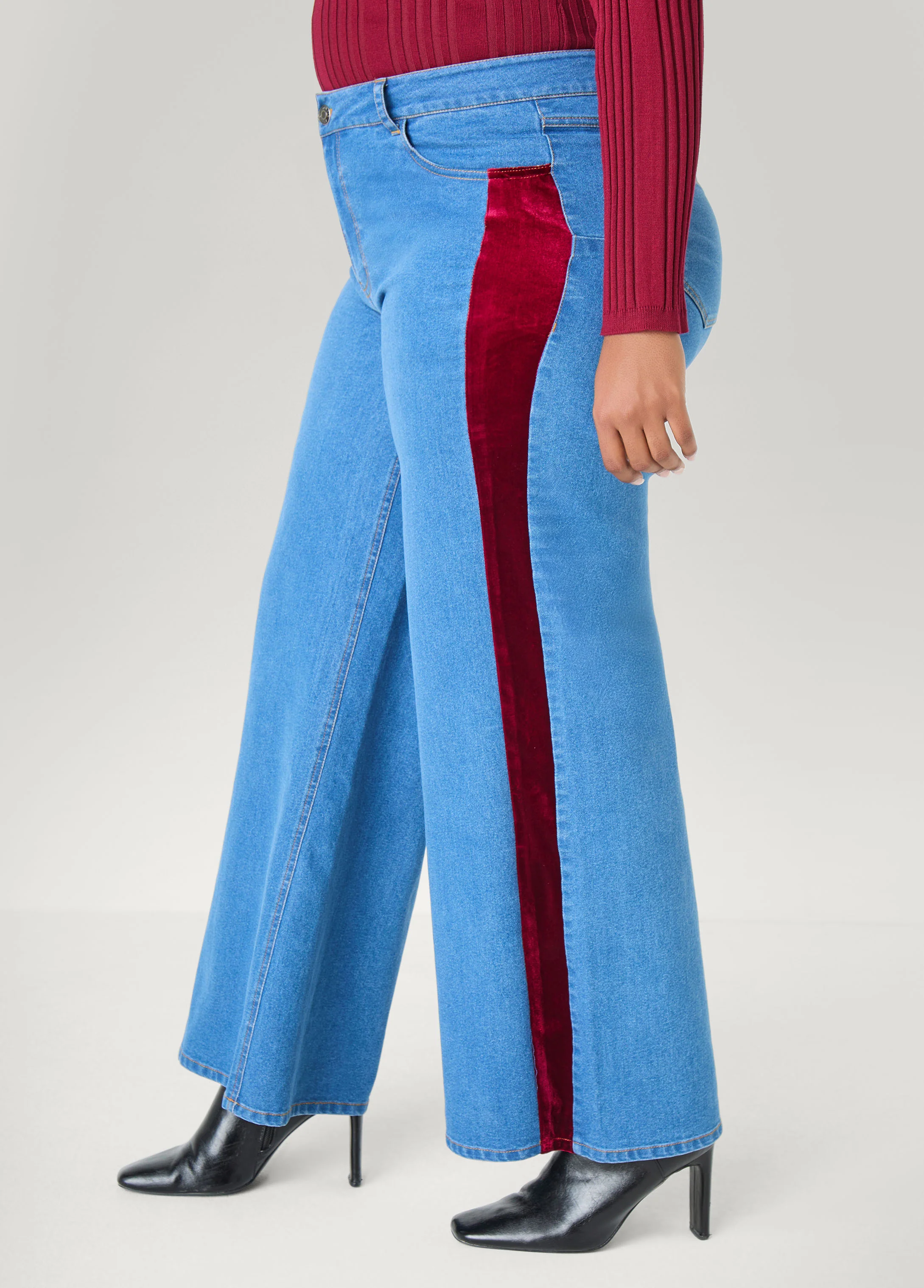 Velvet Trimmed Wide Leg Jeans - Image 4