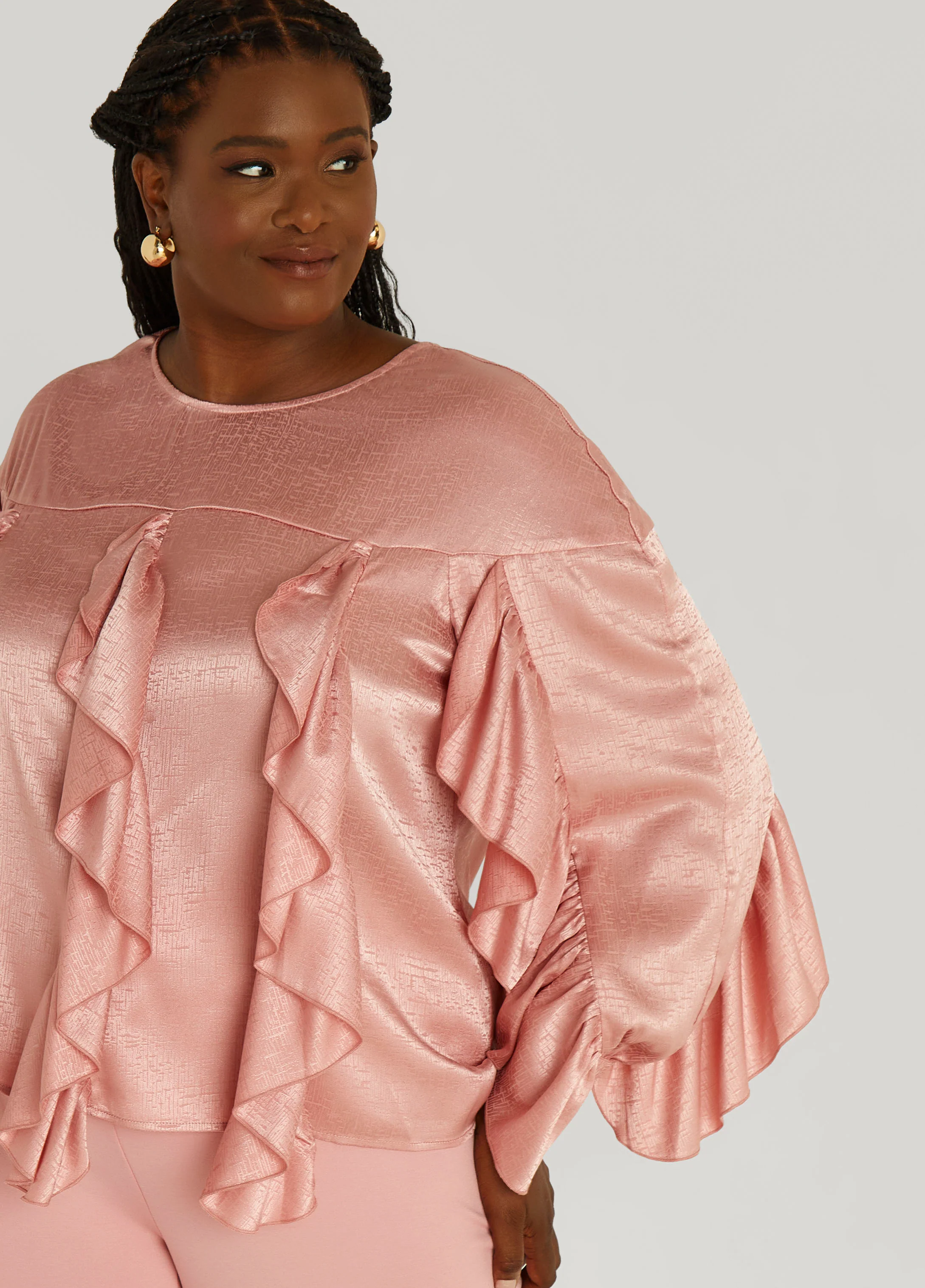 Ruffled Textured Satin Blouse - Image 4