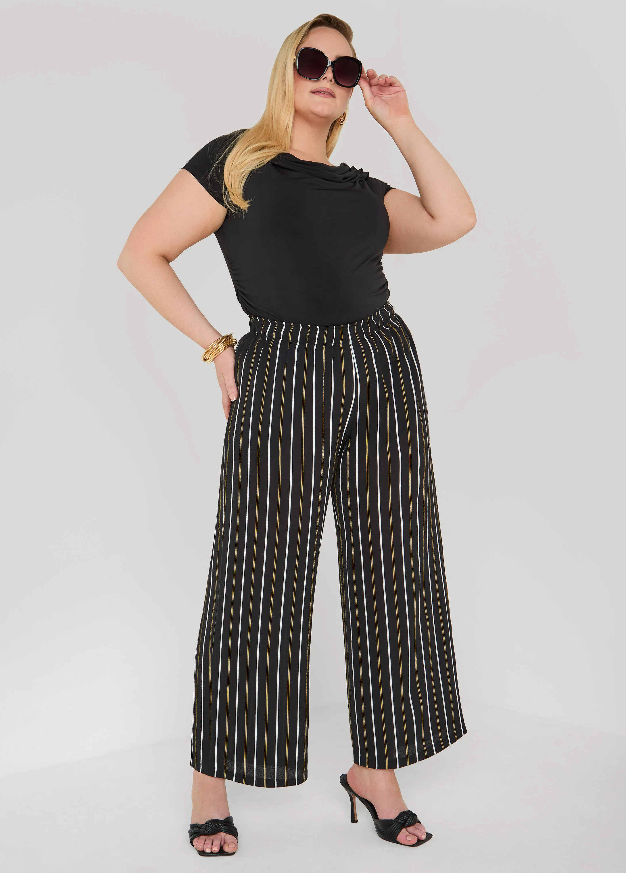 Textured Striped Wide Leg Pants - Image 3